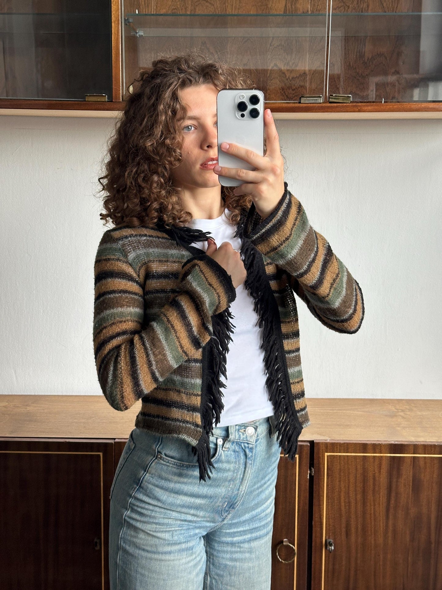 Vintage striped mohair cardigan in brown