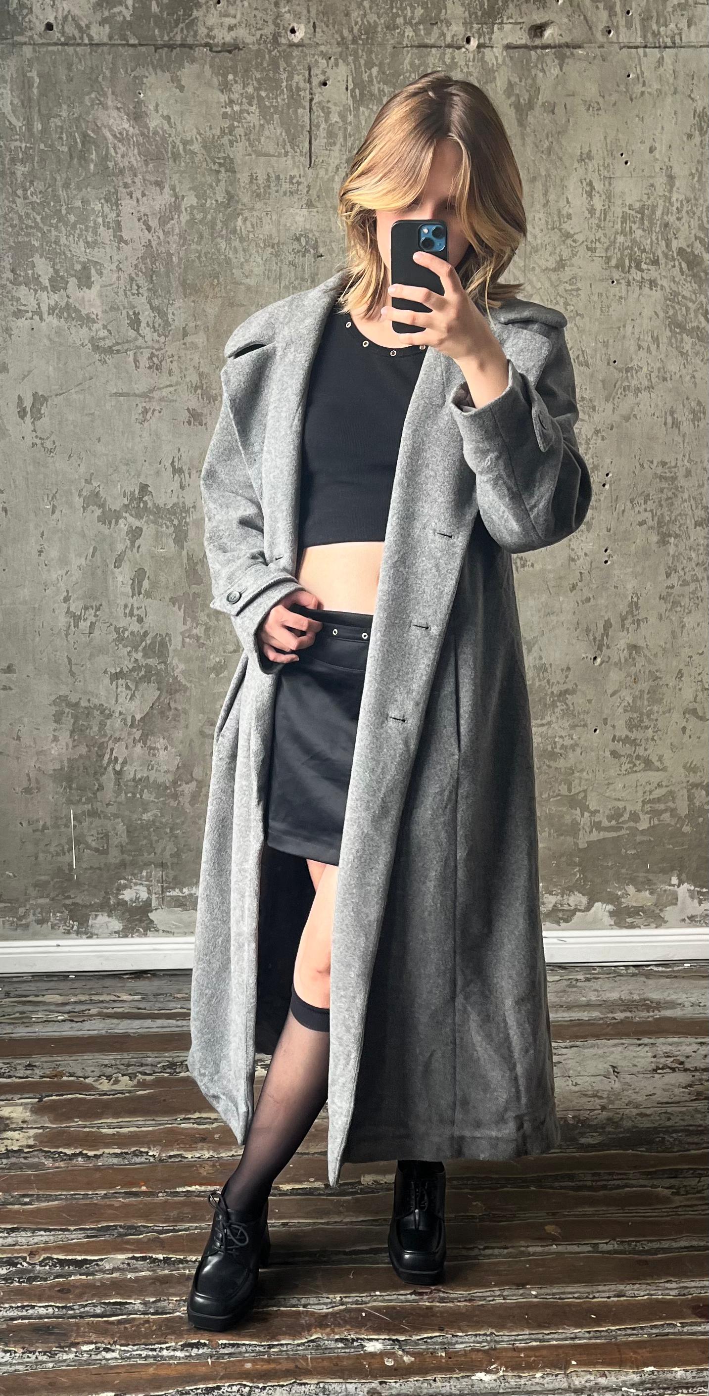 Vintage long double breasted wool coat in grey