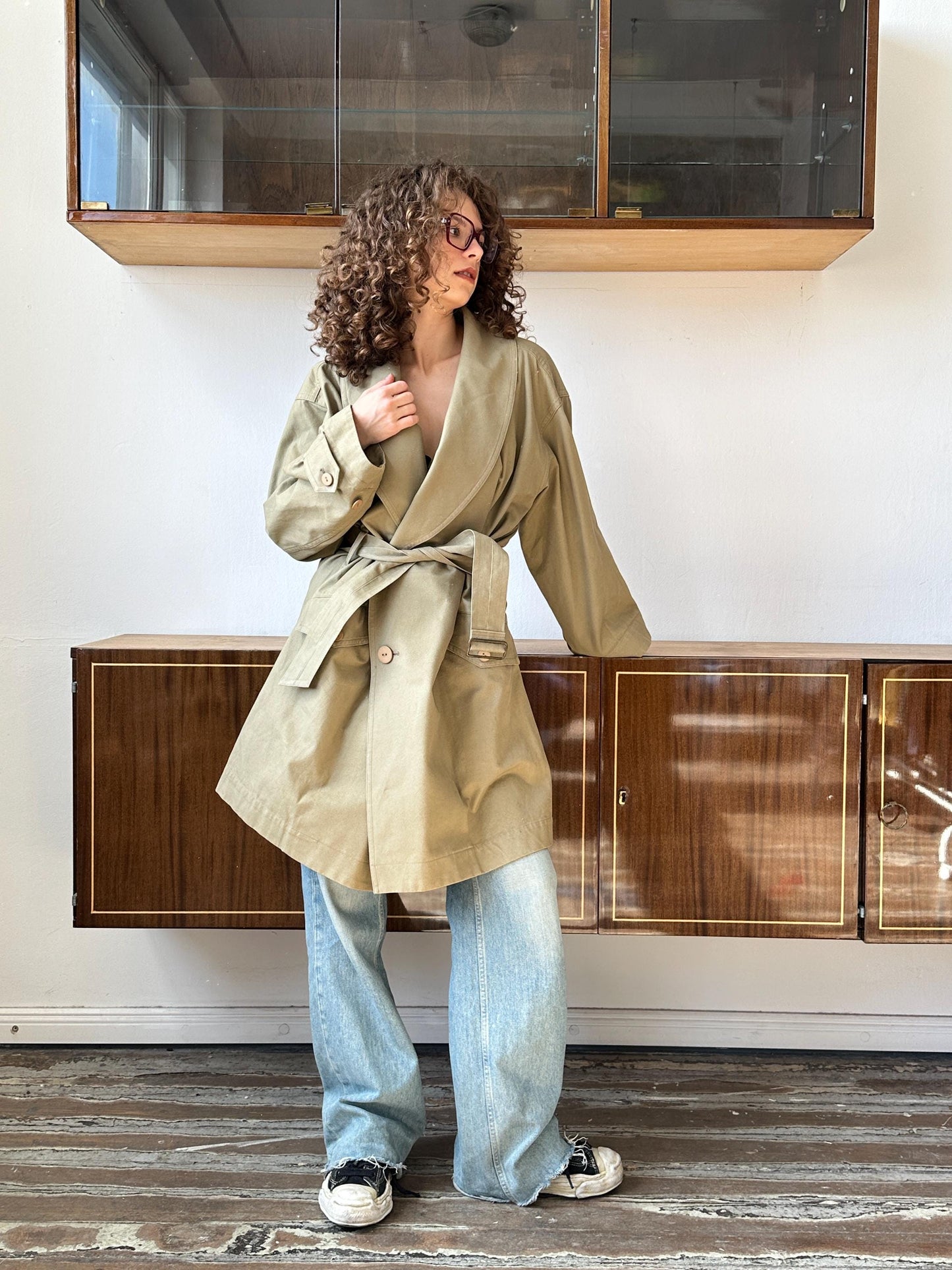 Archive 80s Issey Miyake Plantation trench coat in green, khaki