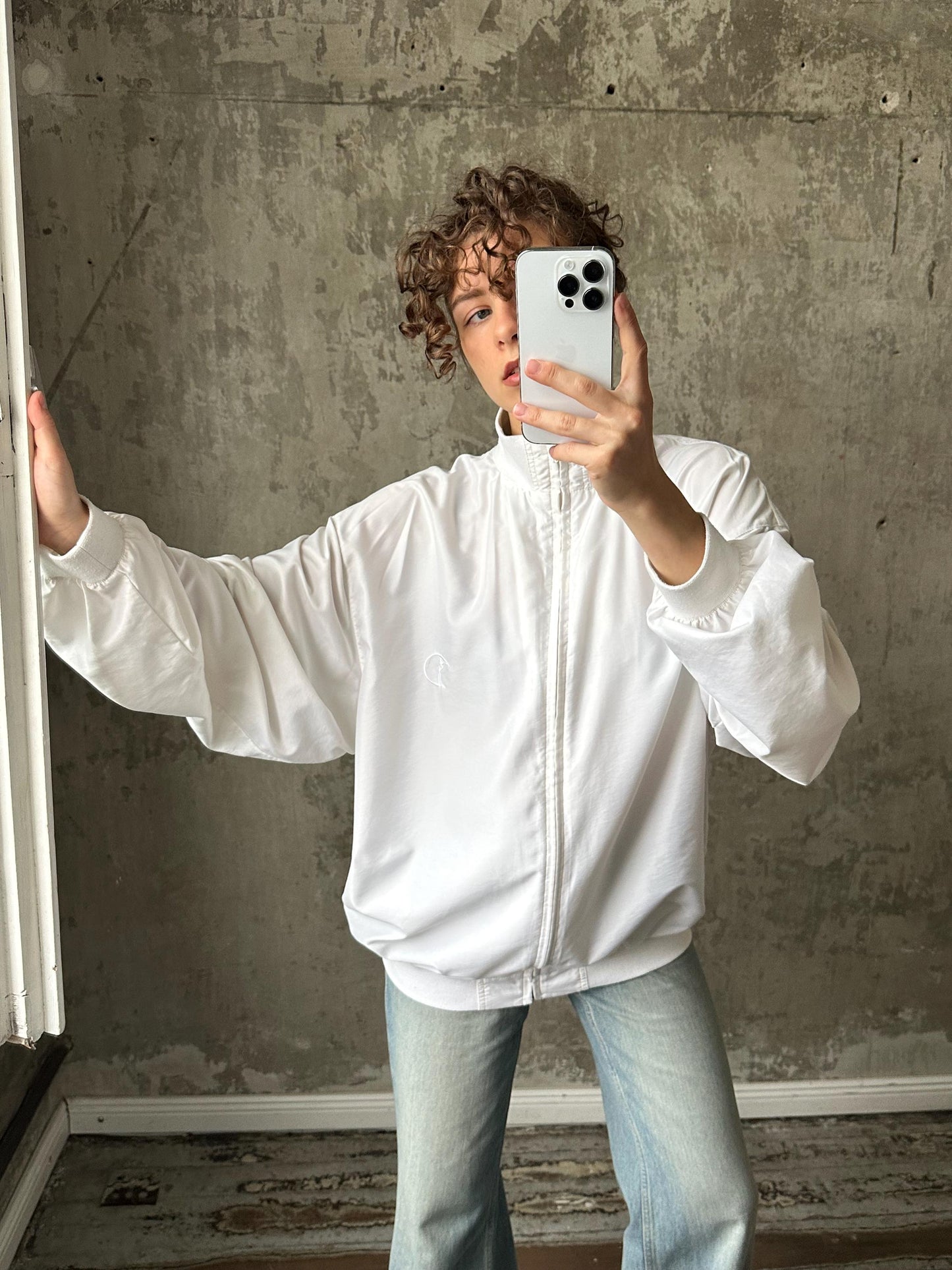 Vintage y2k lightweight athletic jacket in white