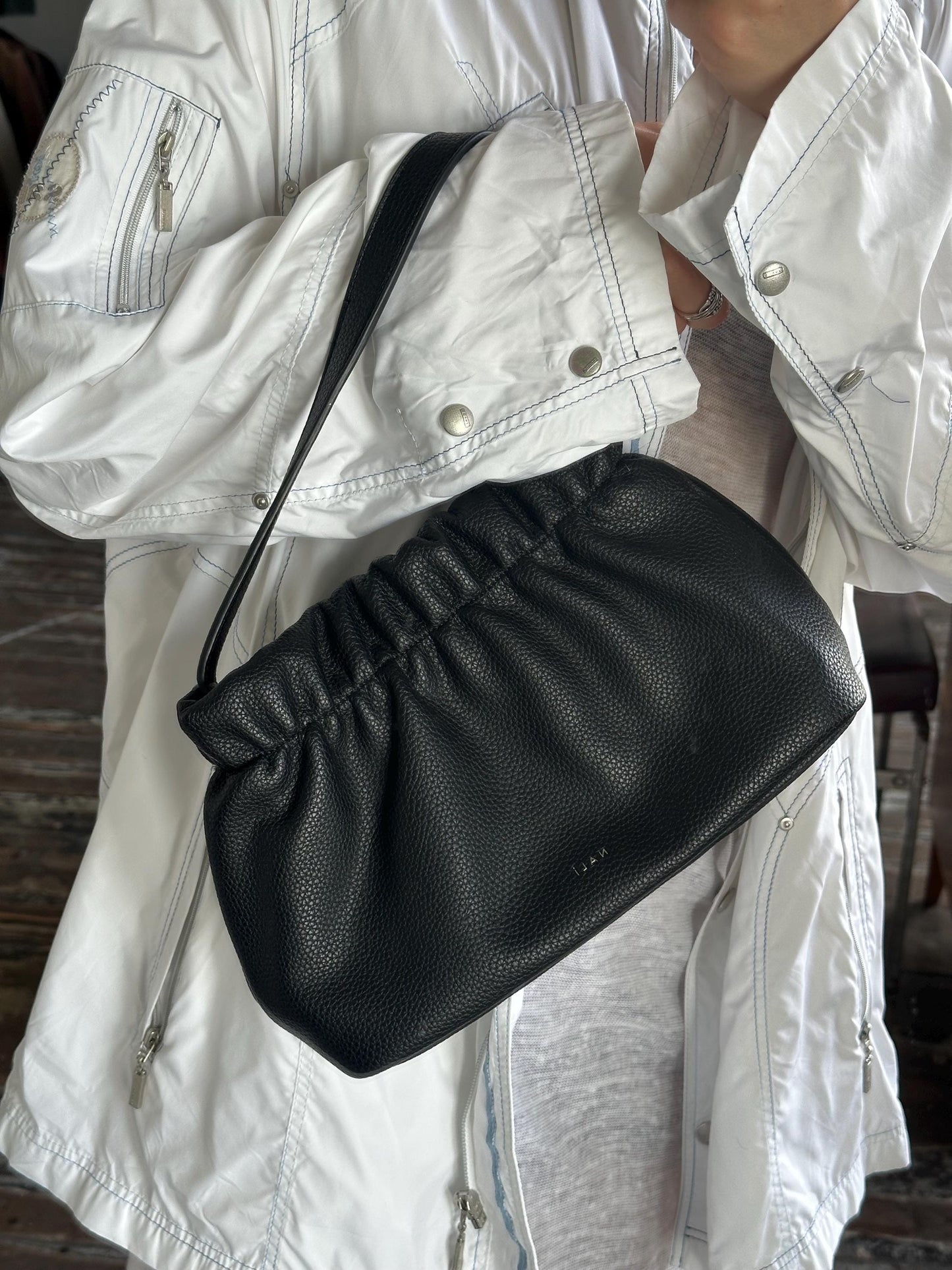 Vintage soft leather mini hand bag in black