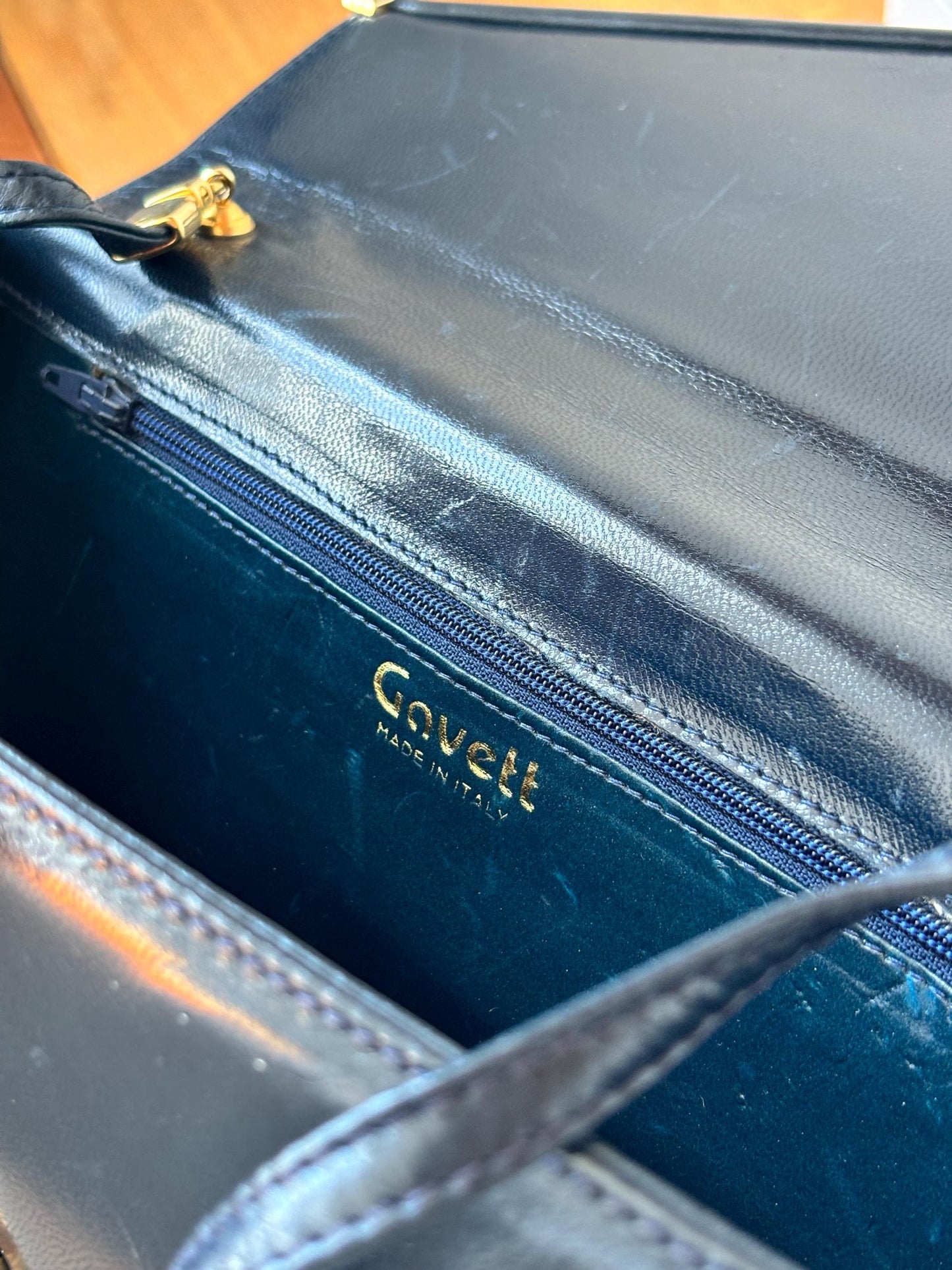 Vintage 90s Structured Envelope Faux Leather Bag In Blue