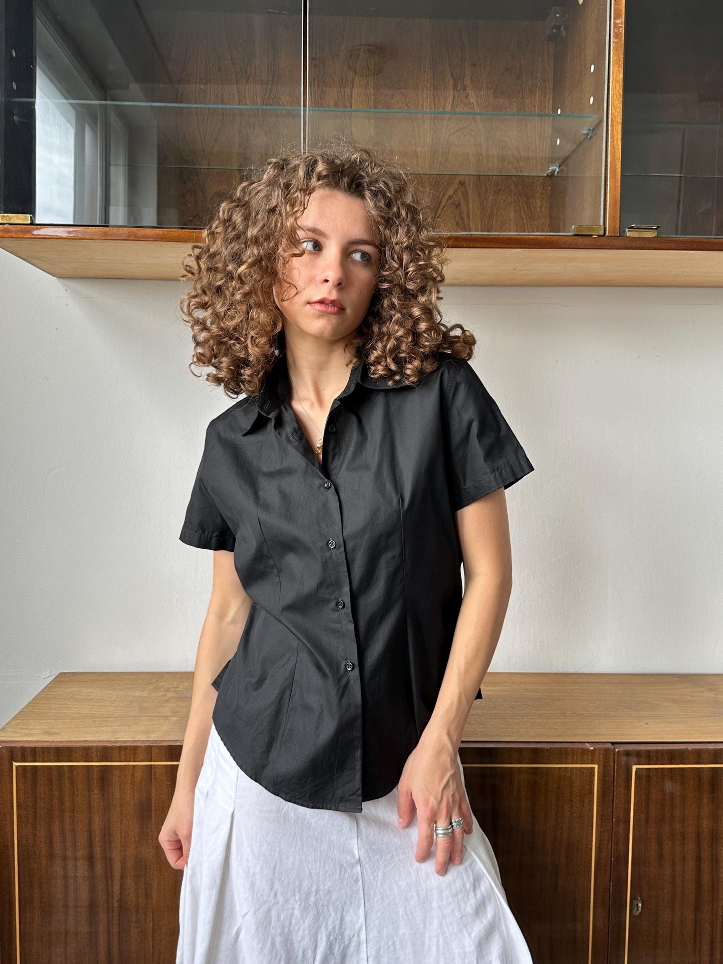 Vintage 80s regular cotton blouse in black
