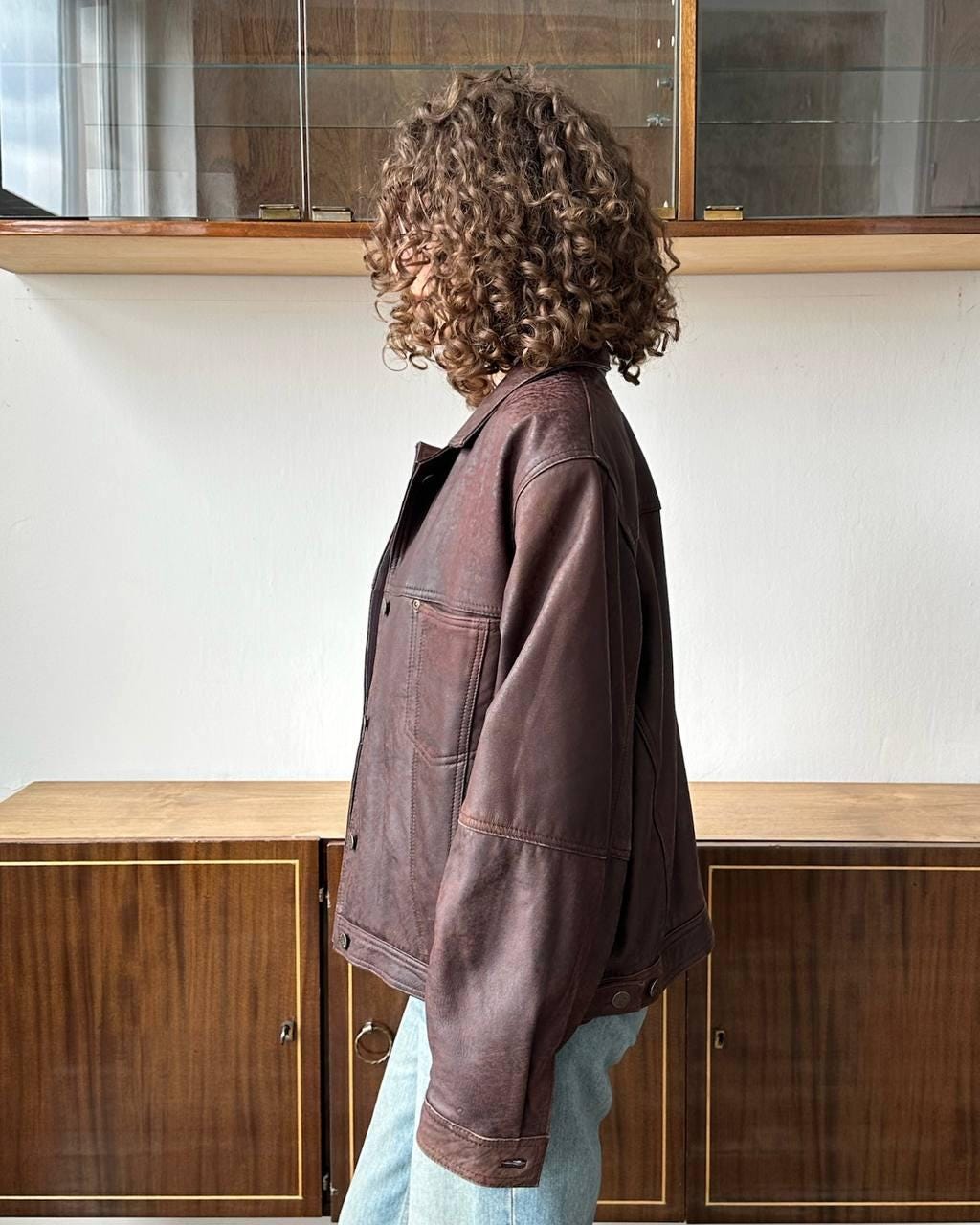 Vintage 90s boxy leather jacket in brown