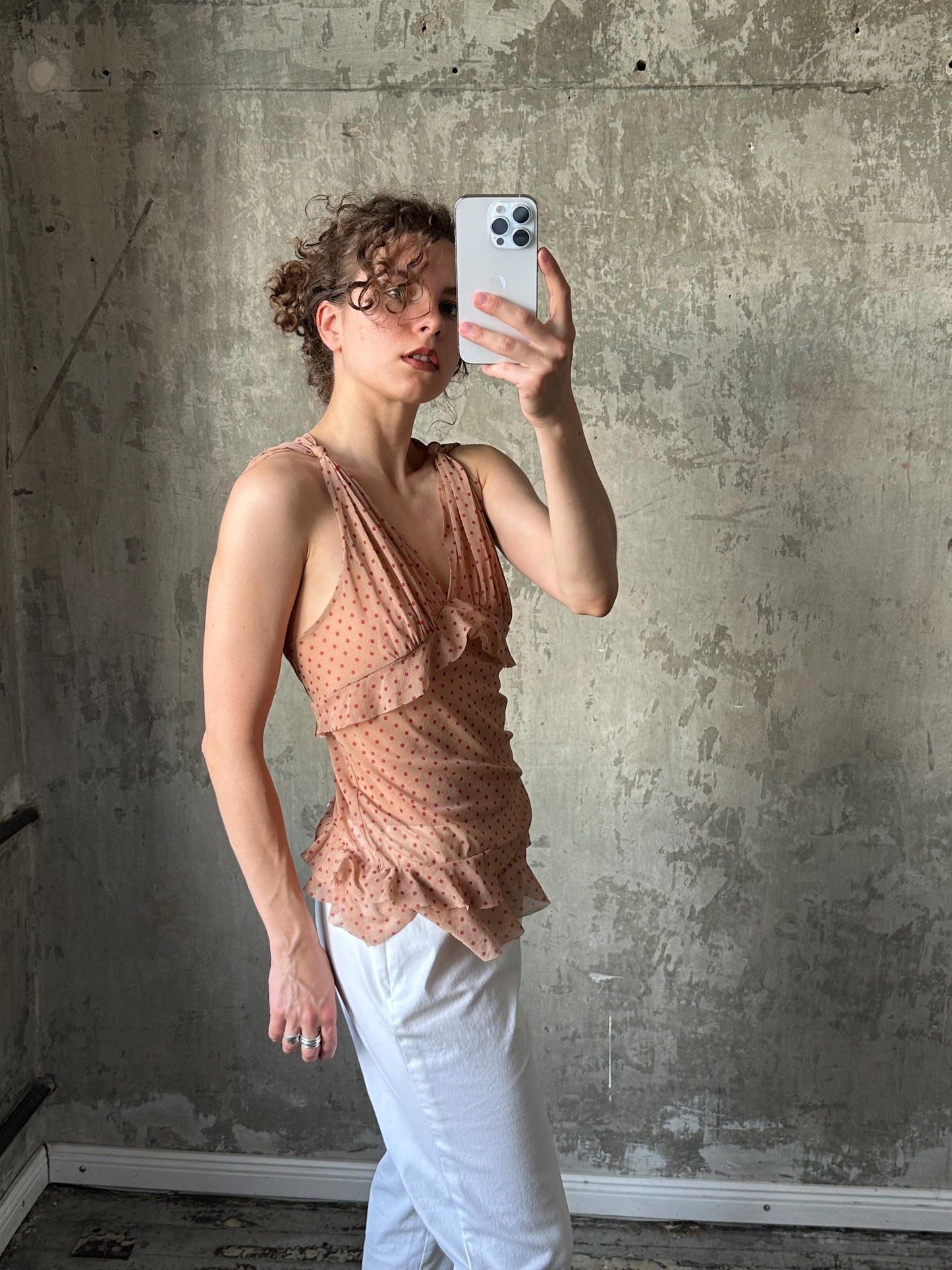 Vintage 00s Liu Jo polka dot sleeveless top in beige