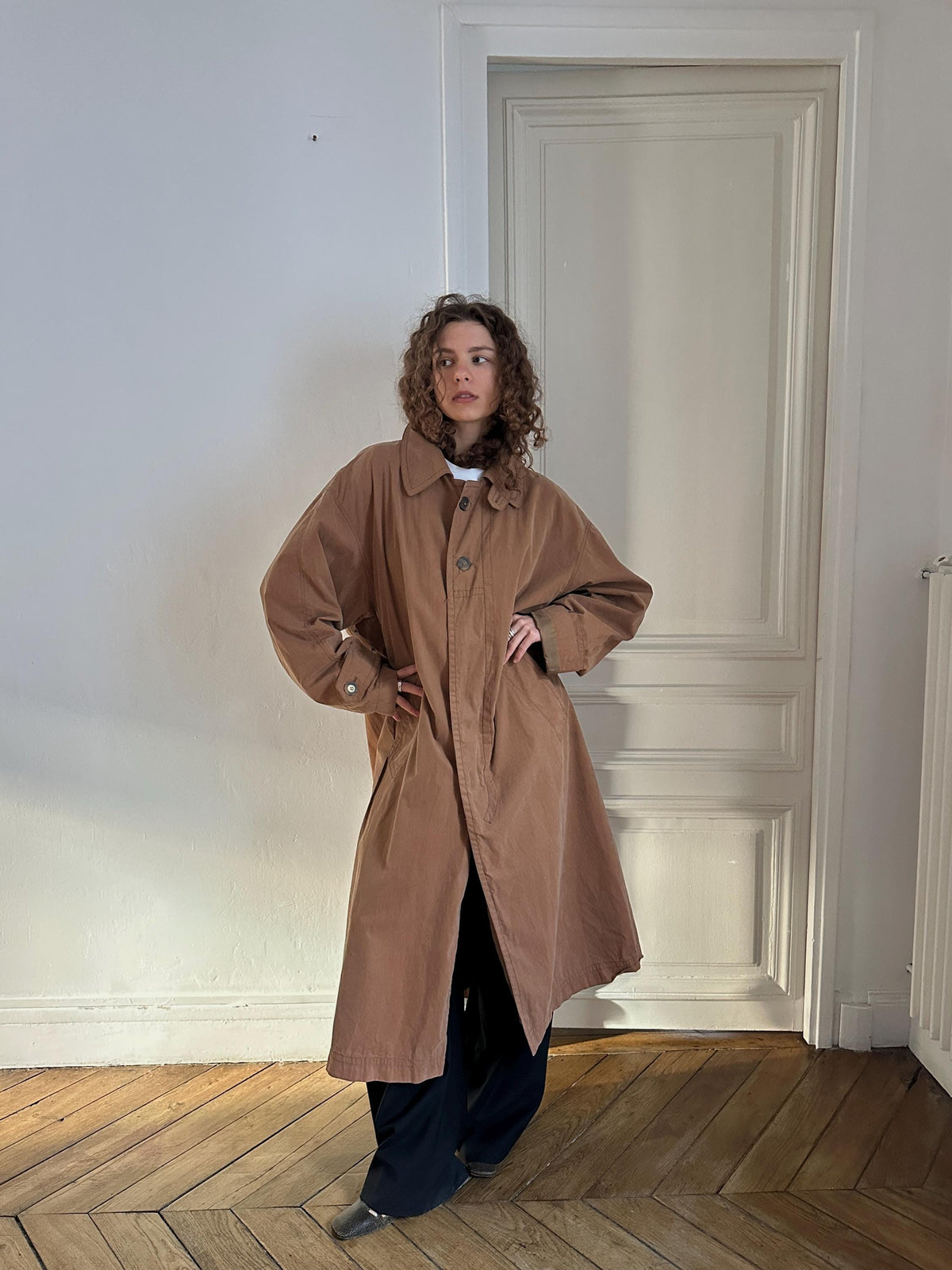 Vintage 90s Bugatti Oversized Maxi Trench Coat in Brown