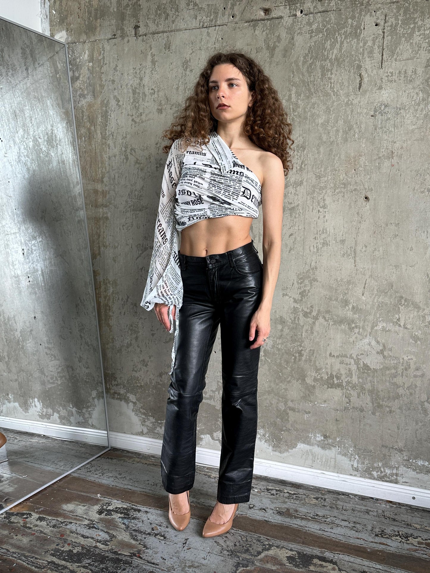 Vintage Armani Exchange Genuine Leather Skinny Trousers in Black