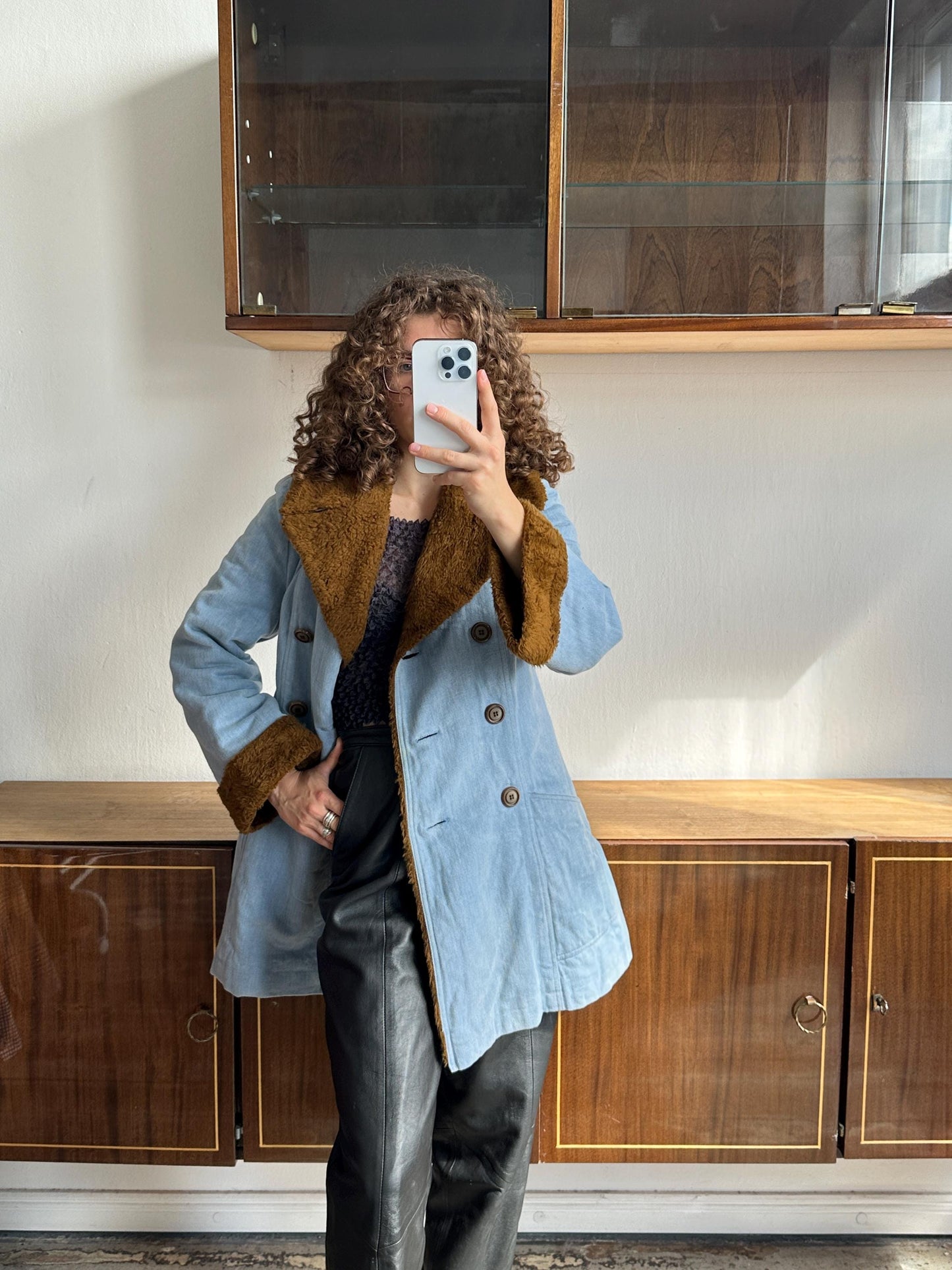 Vintage insulated denim coat in blue