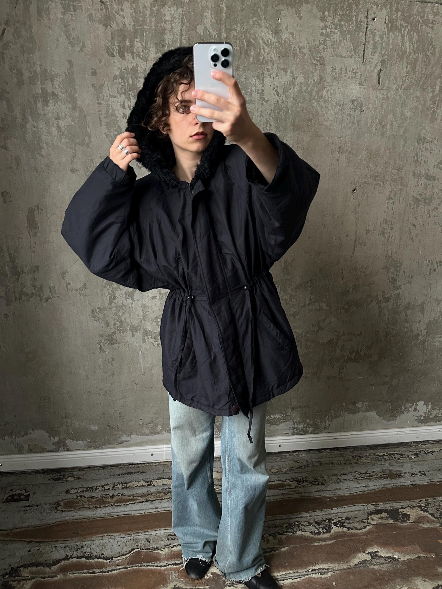 Vintage 90s parka jacket in black