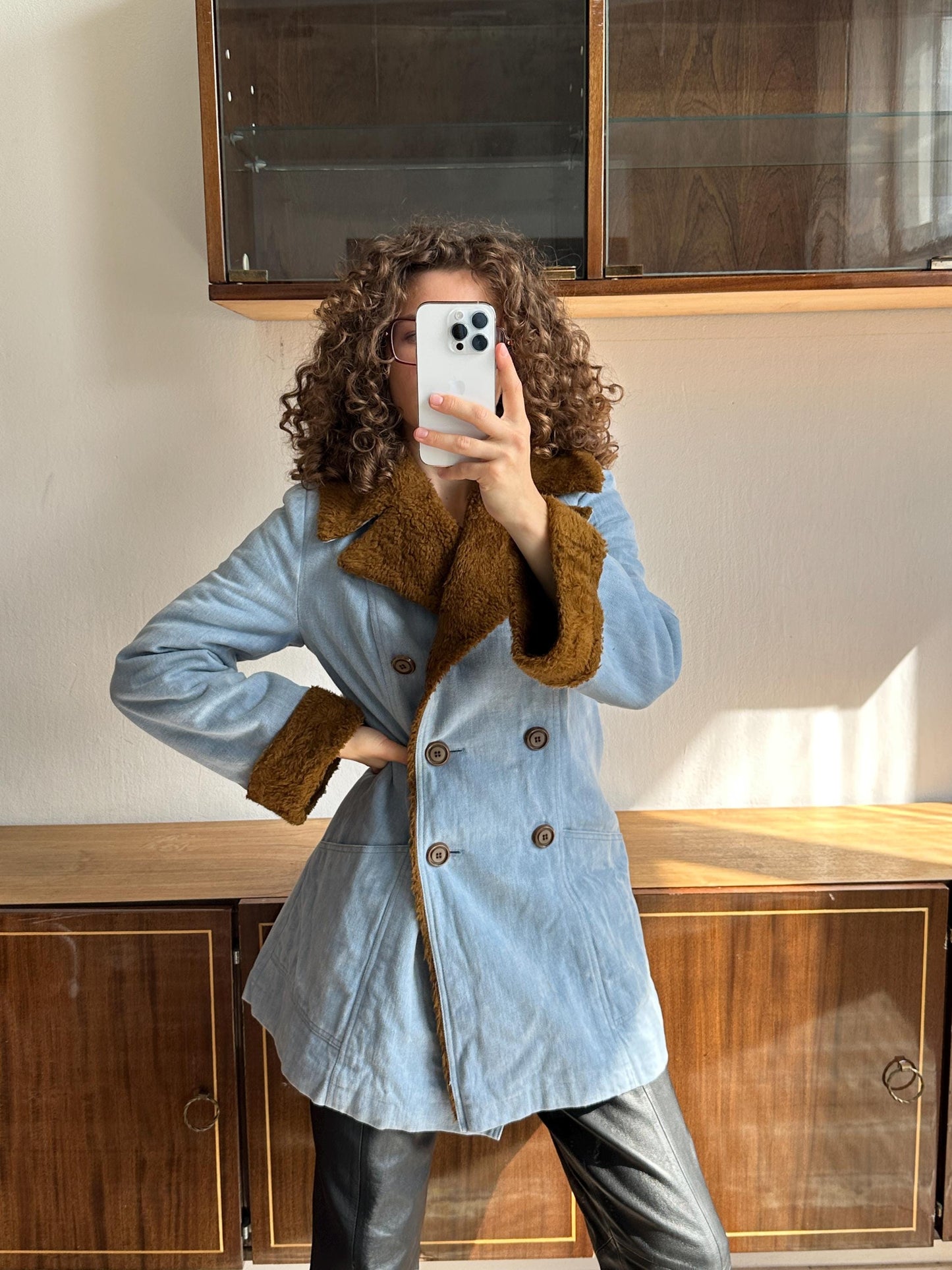 Vintage insulated denim coat in blue