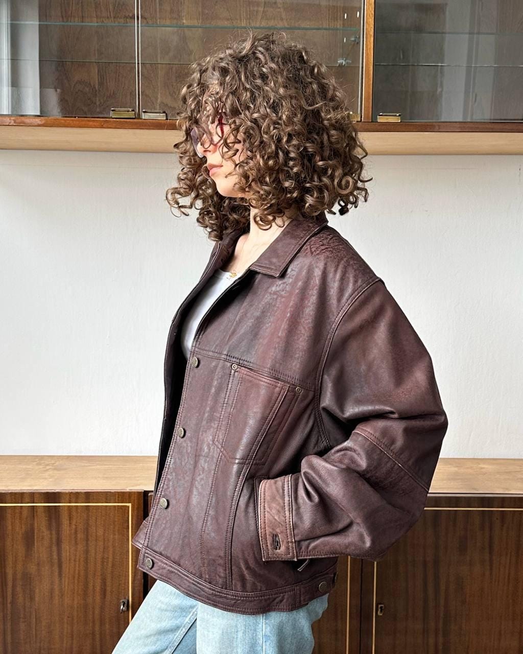 Vintage 90s boxy leather jacket in brown