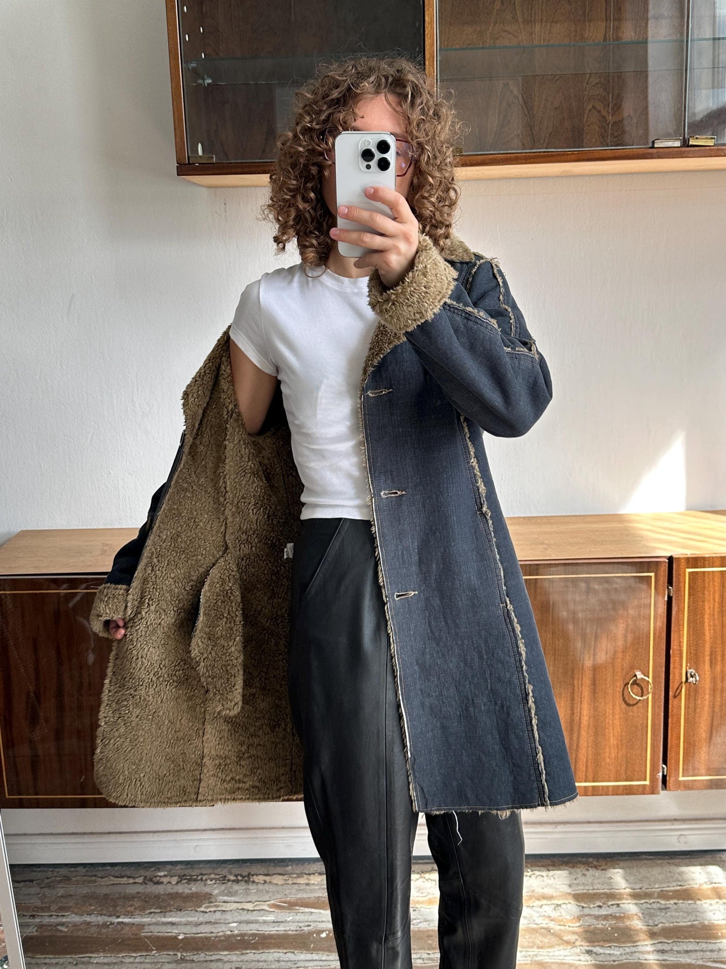 Vintage 90s denim coat with faux fur coat
