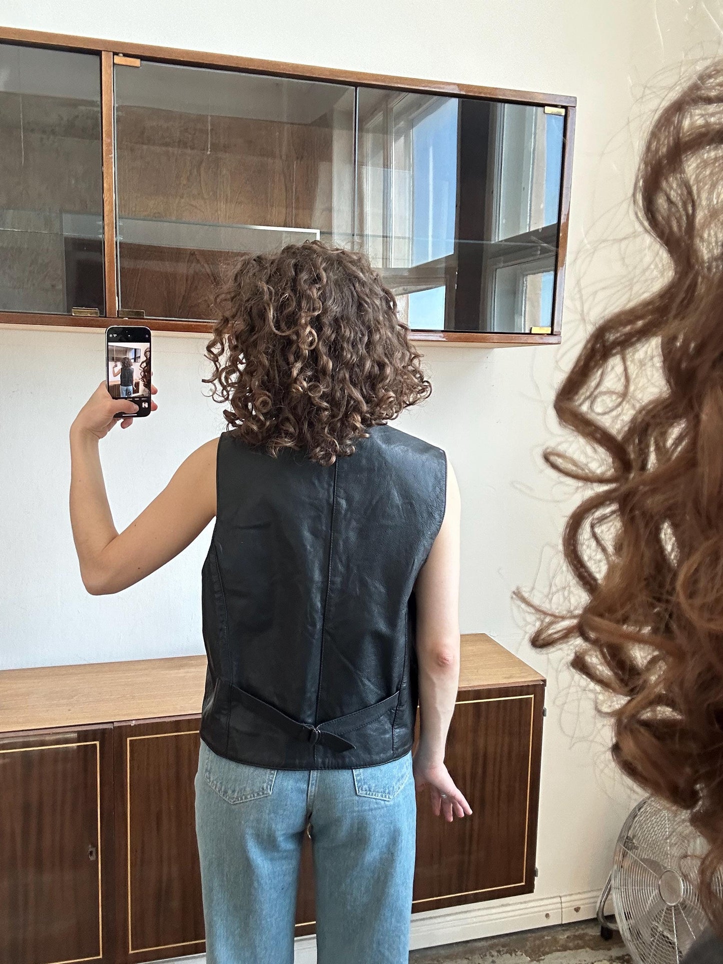 Vintage leather vest in black