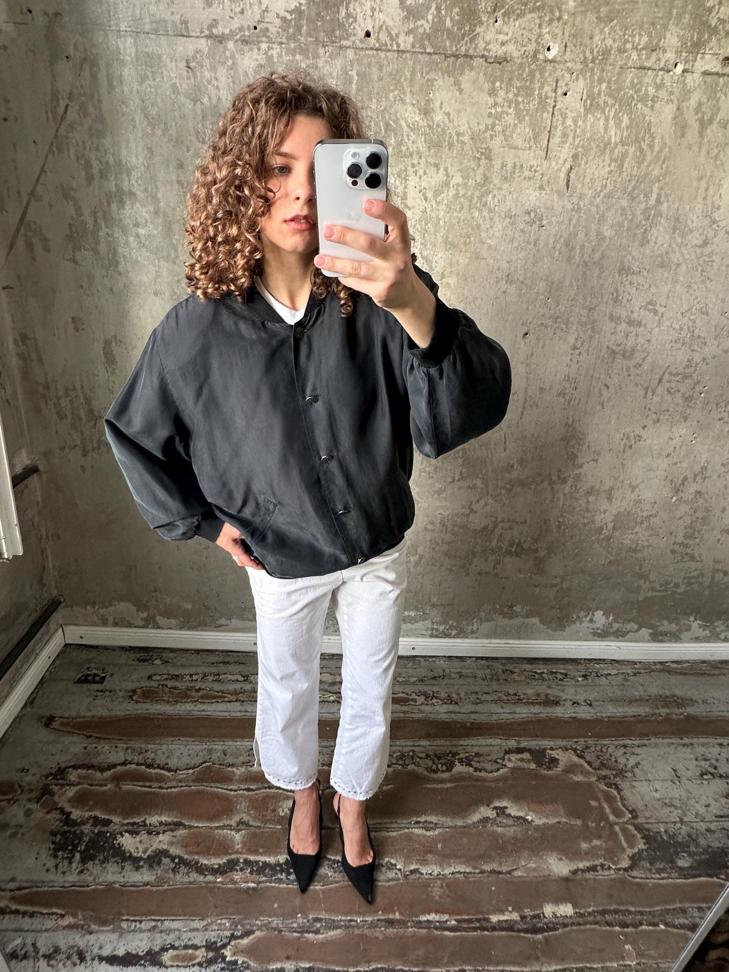 Vintage y2k oversized silk bomber jacket in black