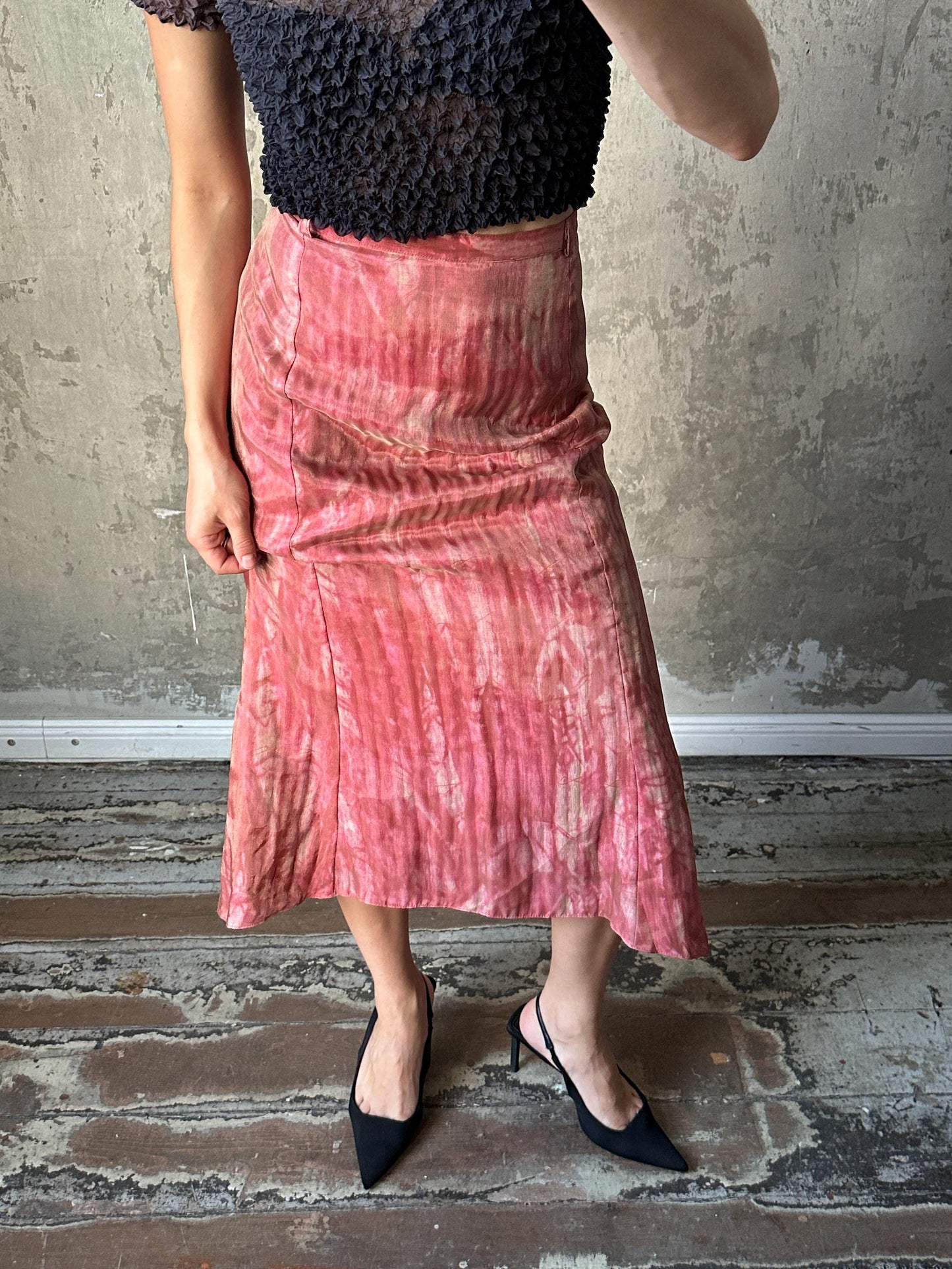 Vintage y2k shiny maxi prom skirt in golden pink
