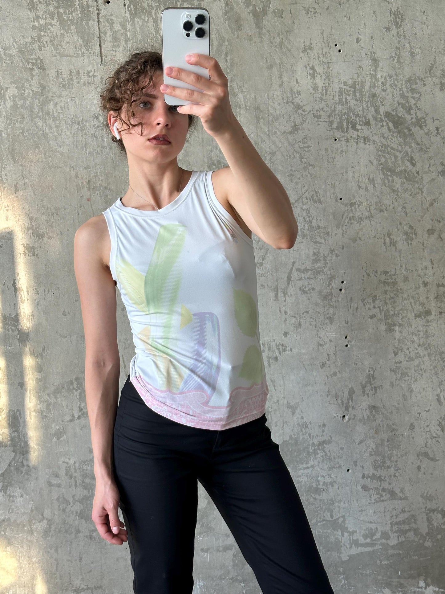 Vintage DIESEL pastel abstract print tank top in white