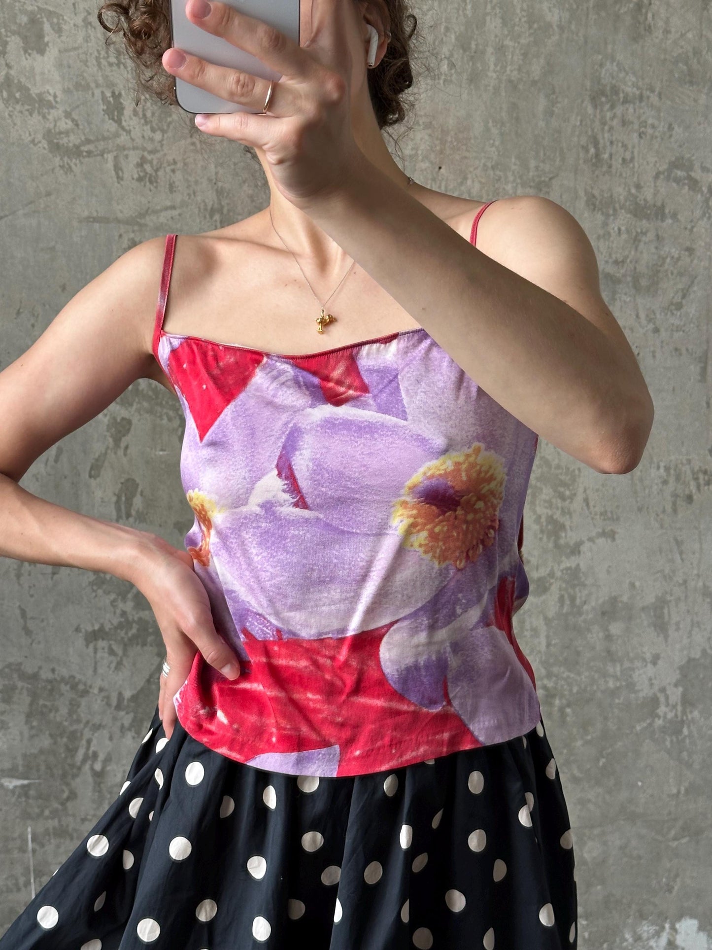 Vintage 2000s Roberto Cavalli silk floral motif tank top