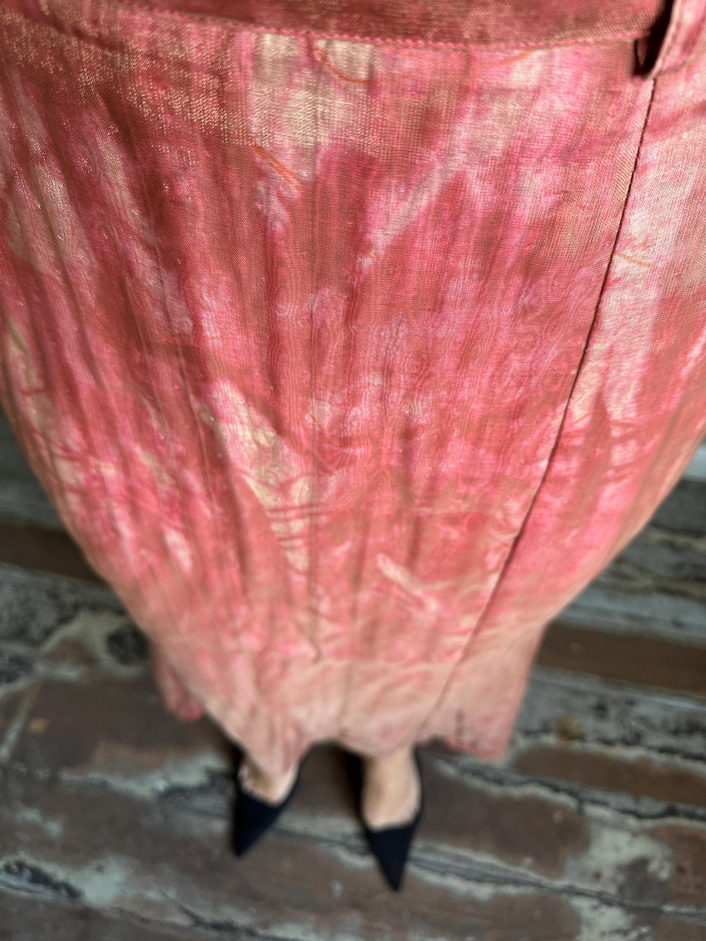 Vintage y2k shiny maxi prom skirt in golden pink