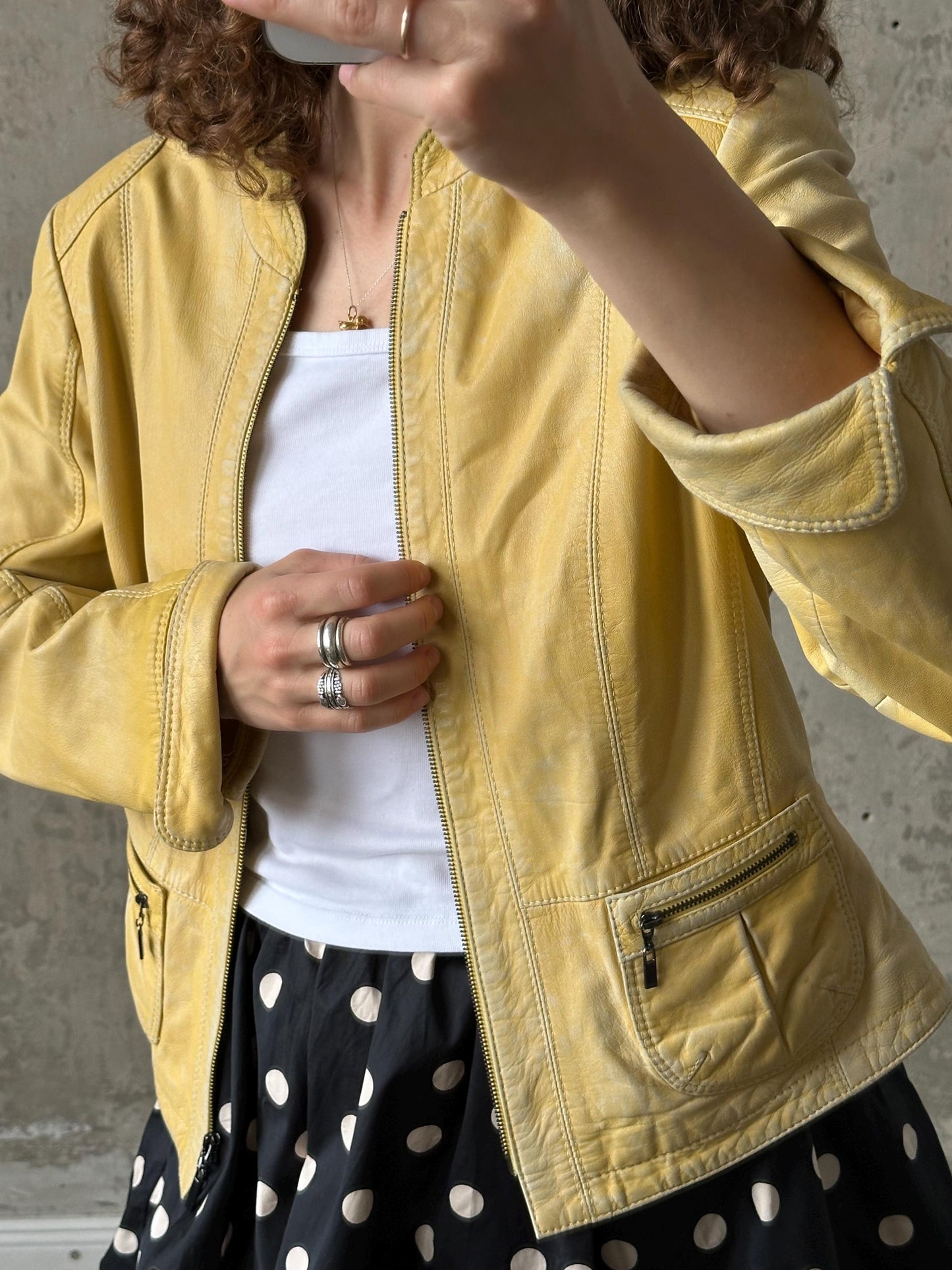 Vintage 90s burnt yellow/butter genuine leather jacket