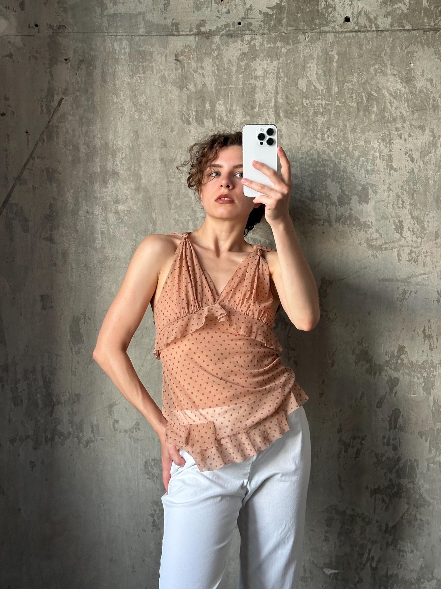 Vintage 00s Liu Jo polka dot sleeveless top in beige
