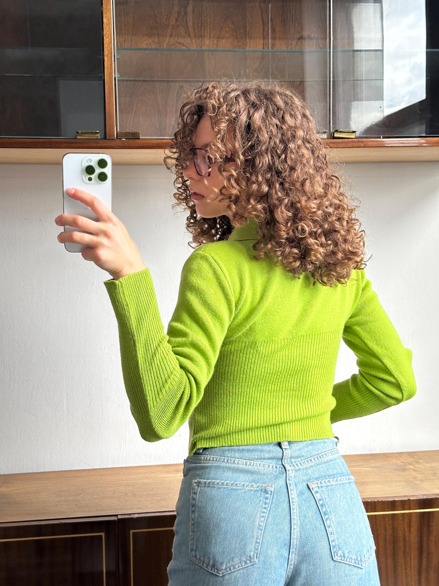 Vintage cropped wool jumper in green