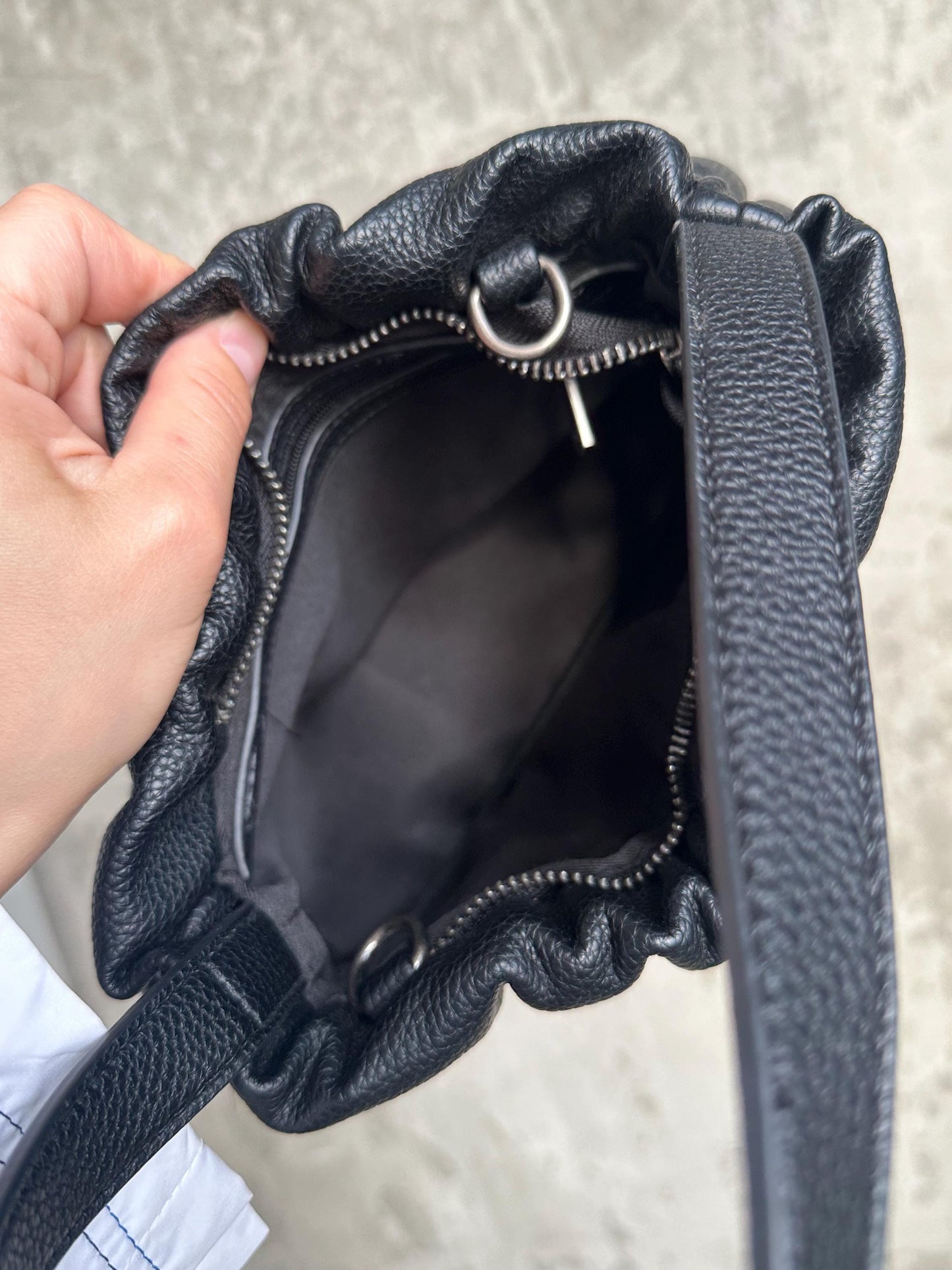Vintage soft leather mini hand bag in black