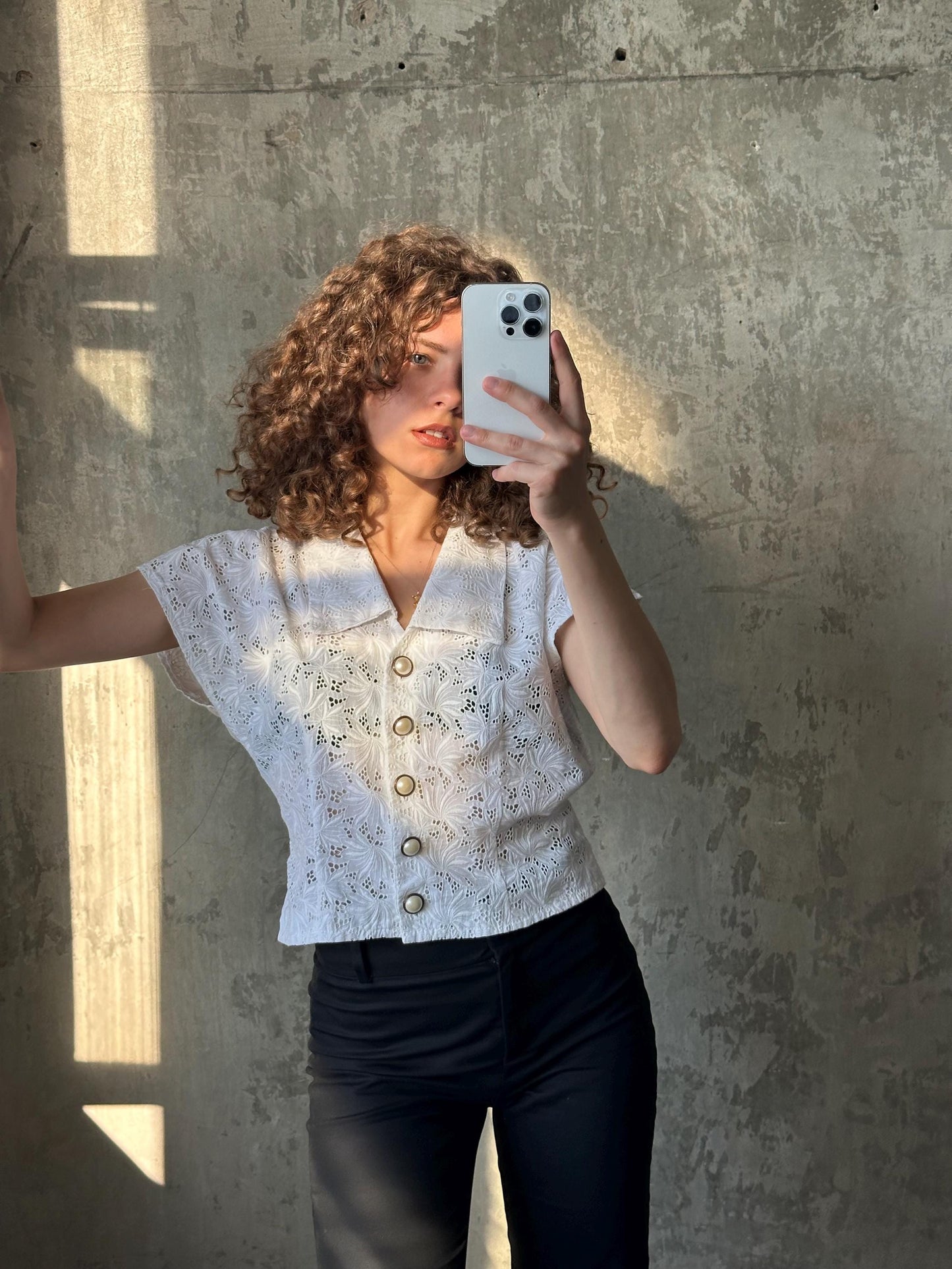 Vintage 80s white lace women's blouse