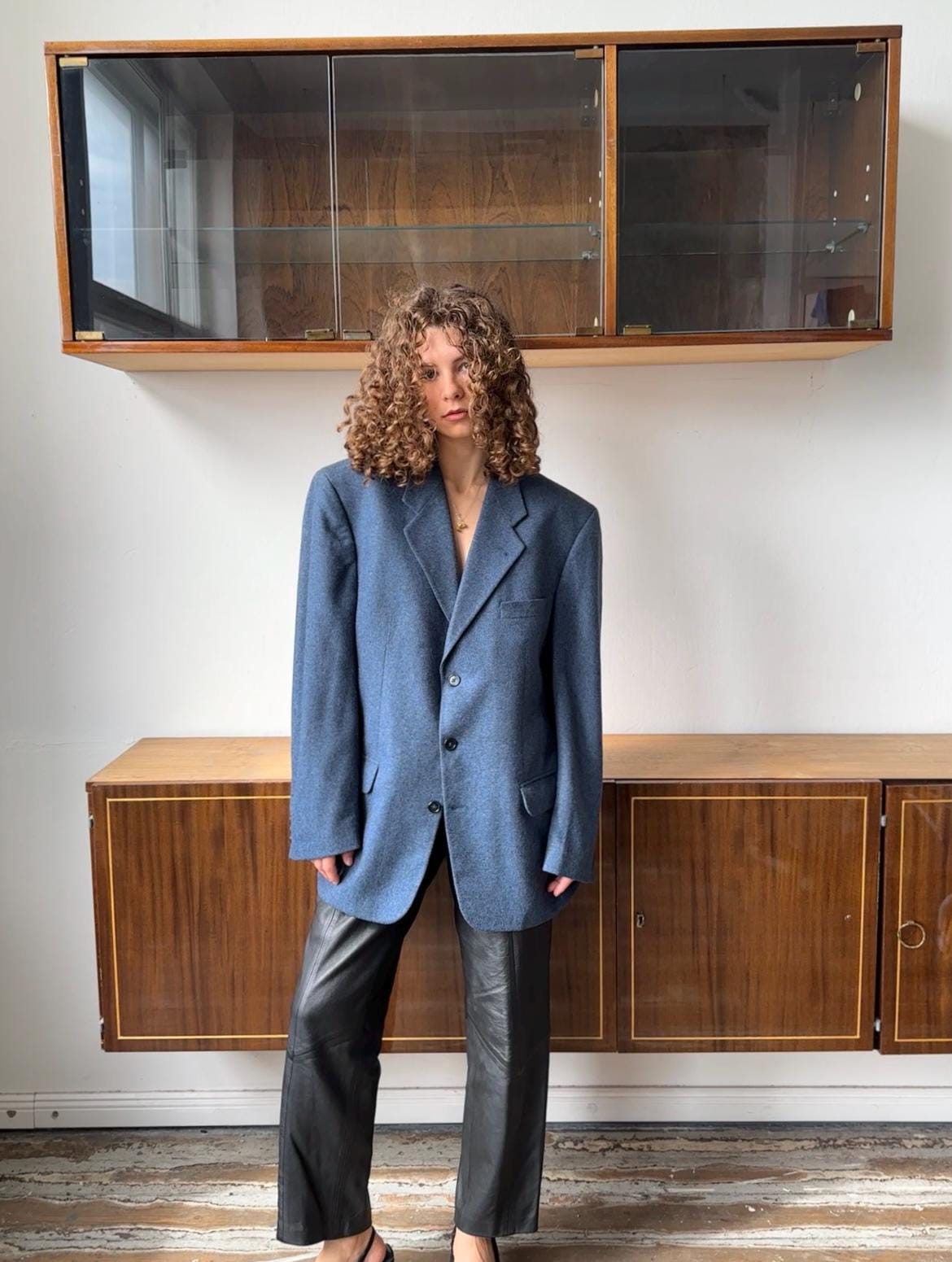 Vintage 90s oversized classic wool blazer in blue