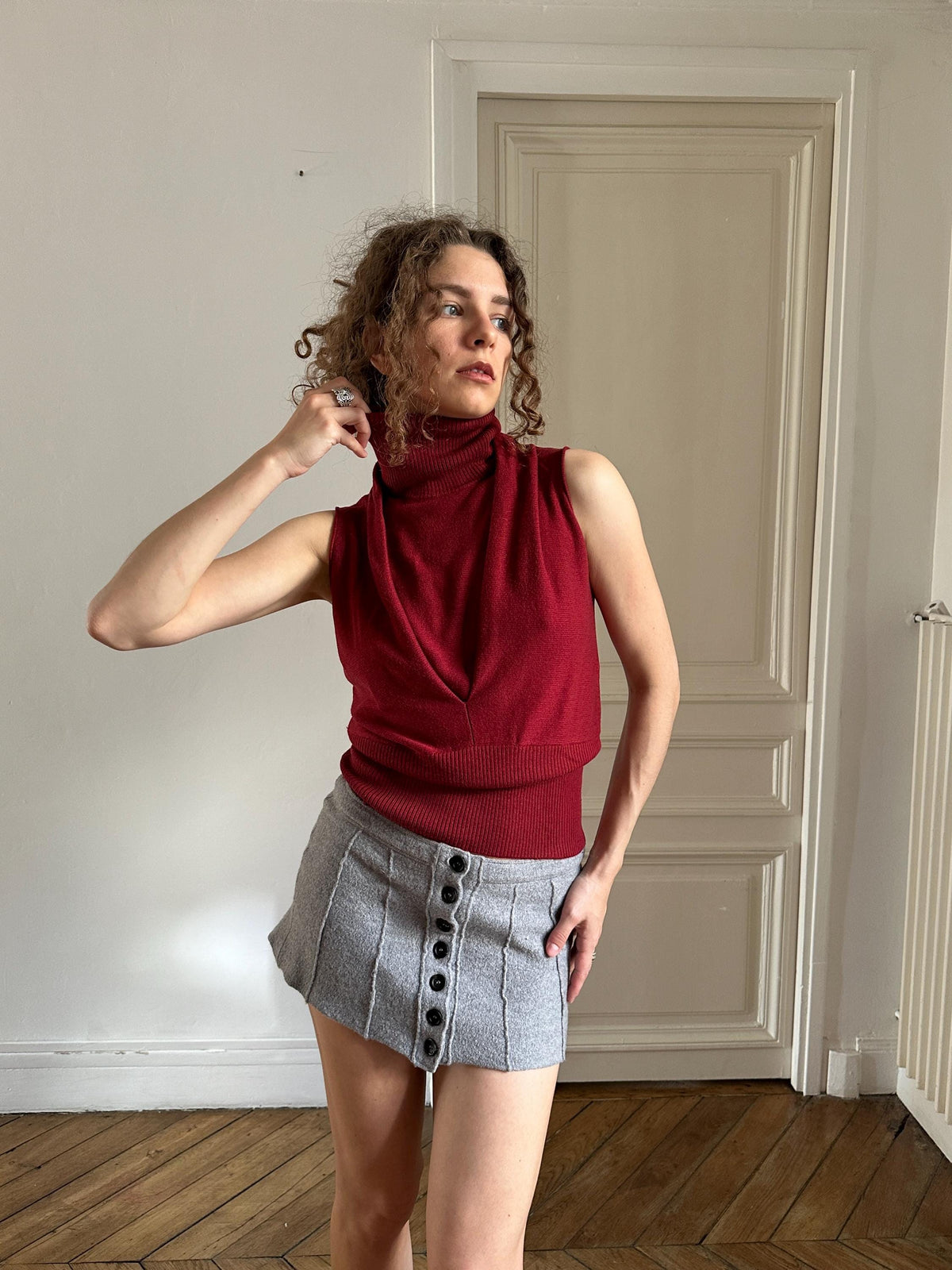 Vintage Emporio Armani Burgundy Sleeveless Turtleneck Top
