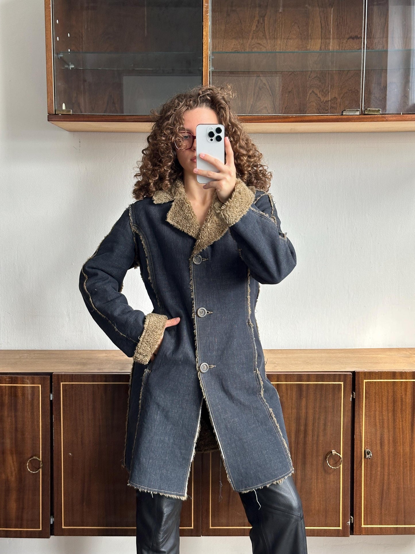 Vintage 90s denim coat with faux fur coat
