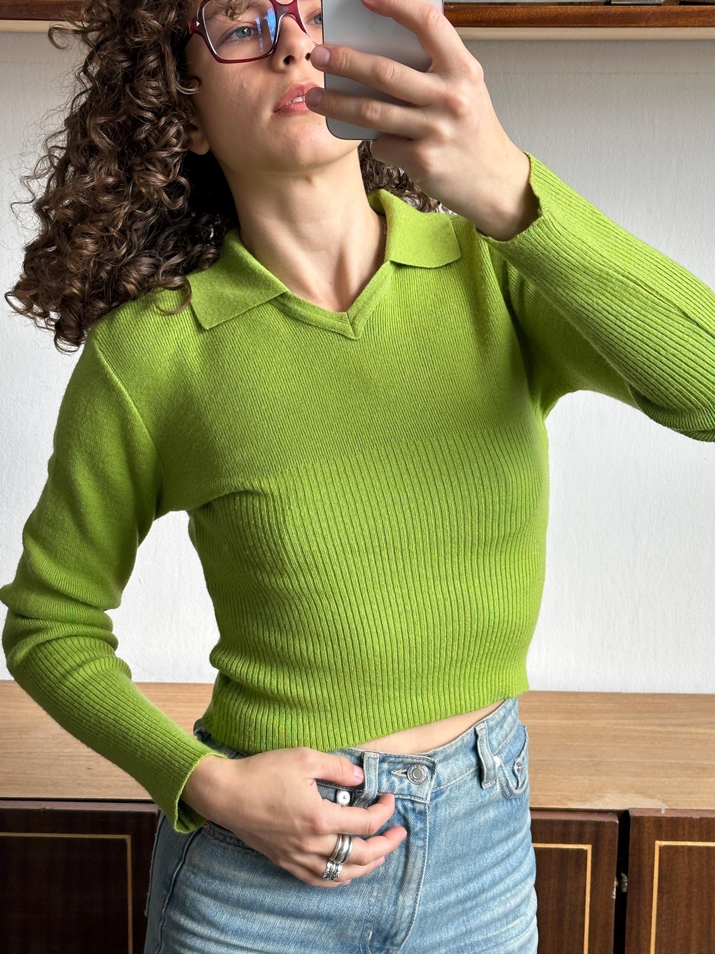 Vintage cropped wool jumper in green