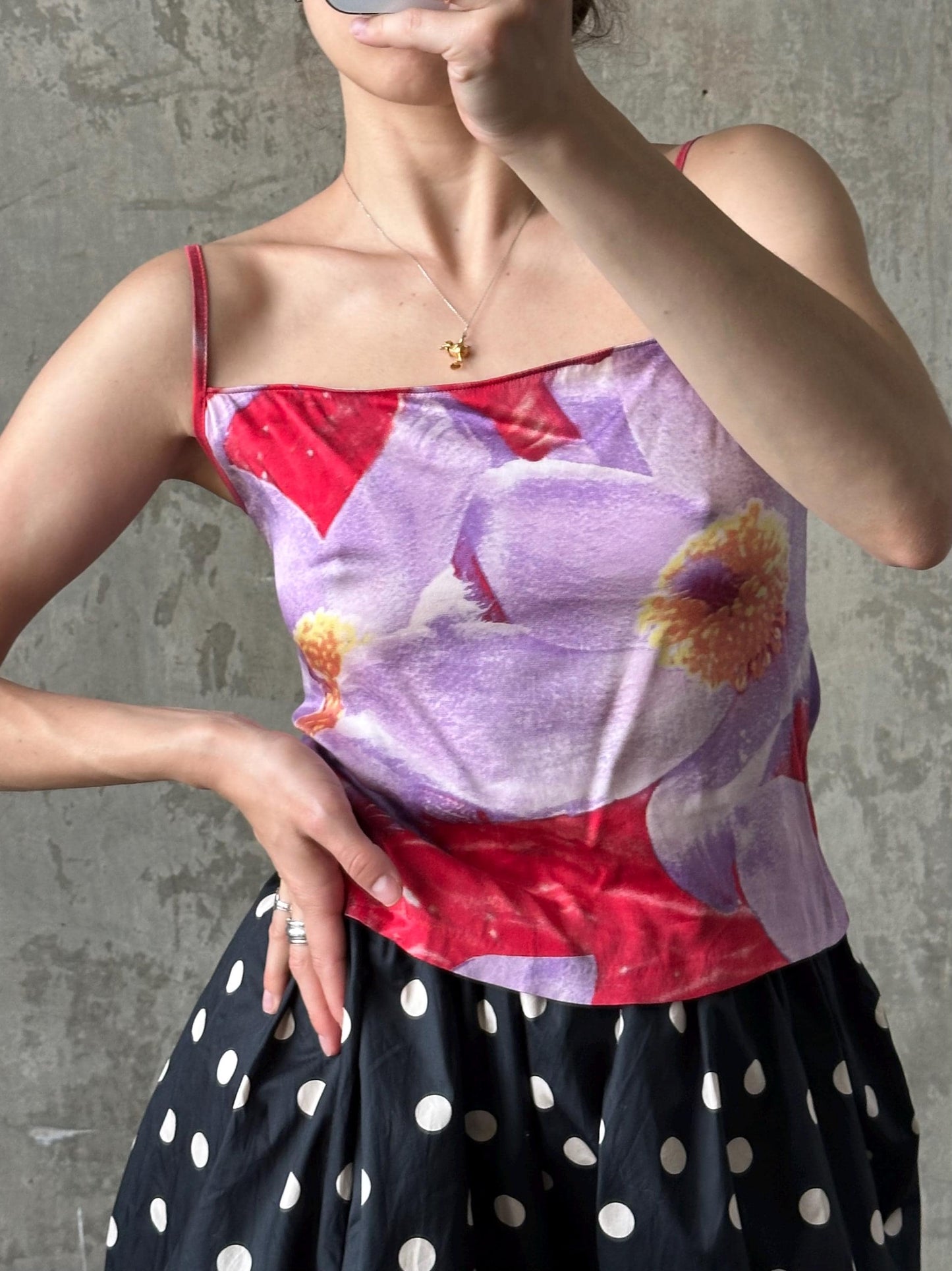 Vintage 2000s Roberto Cavalli silk floral motif tank top