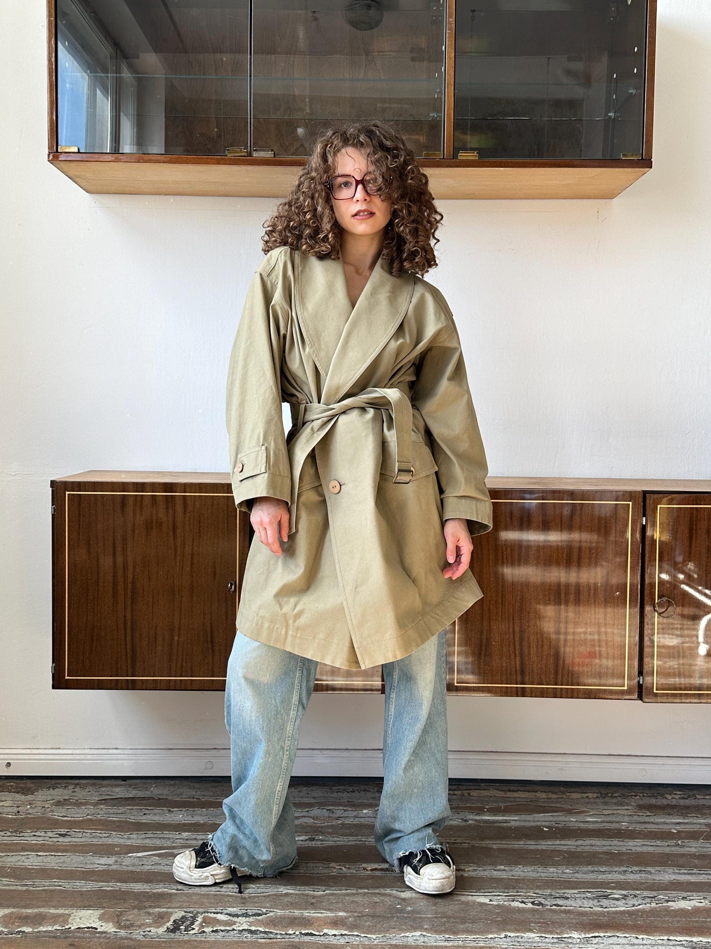 Archive 80s Issey Miyake Plantation trench coat in green, khaki