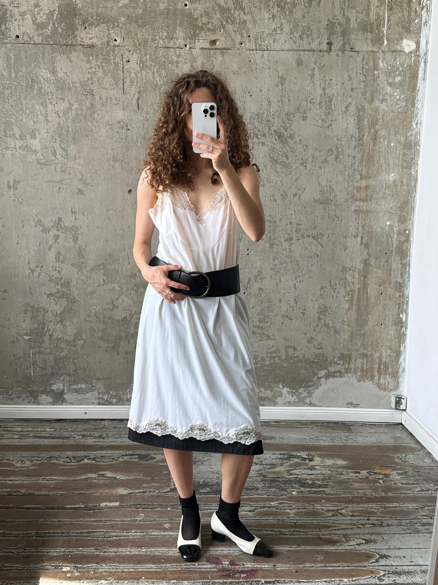 Vintage La Perla White Silk Slip Dress | Cream Lace Trim