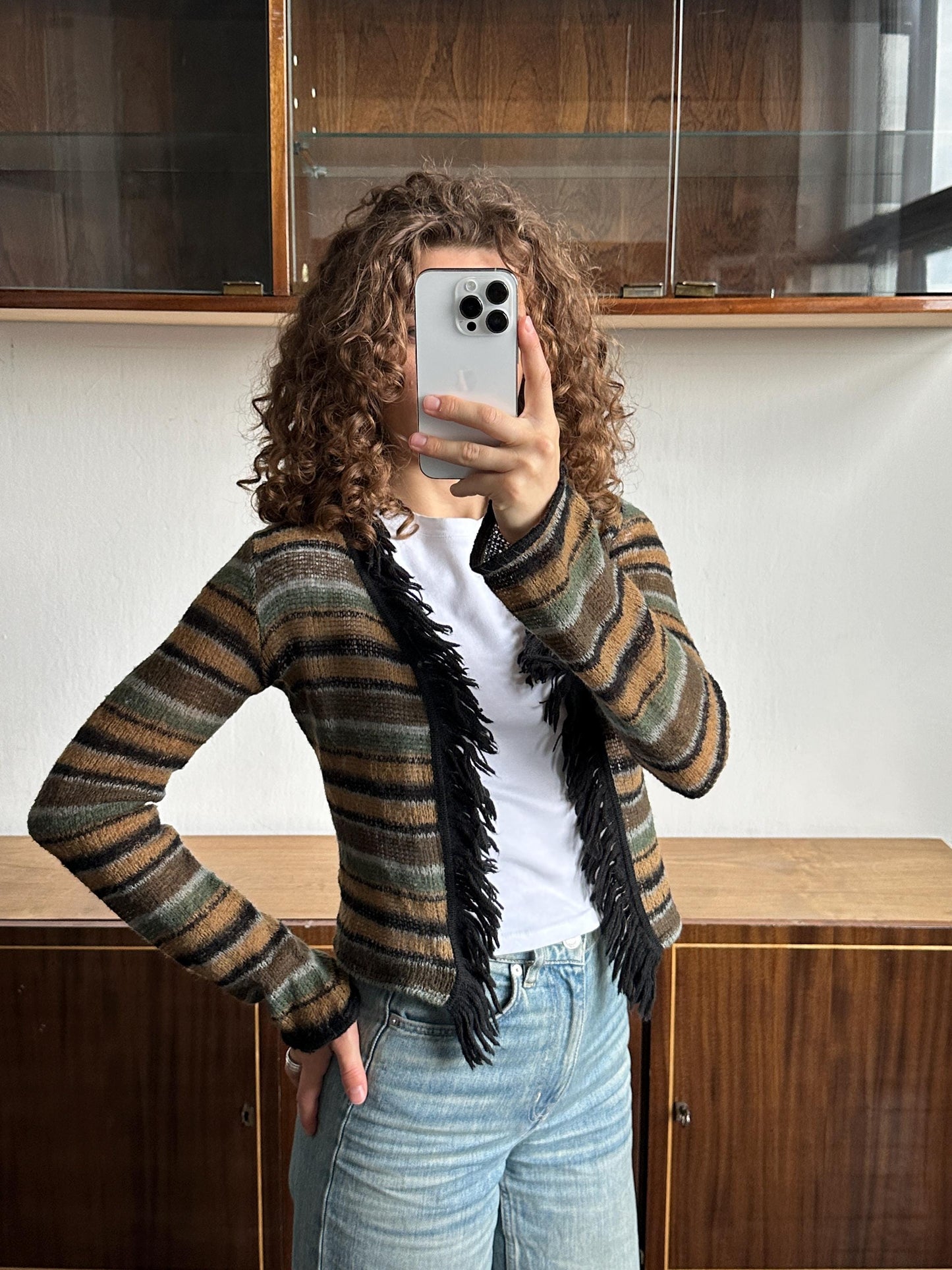 Vintage striped mohair cardigan in brown