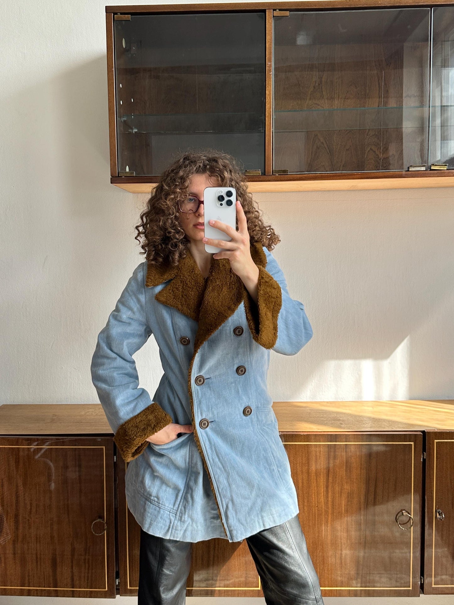 Vintage insulated denim coat in blue