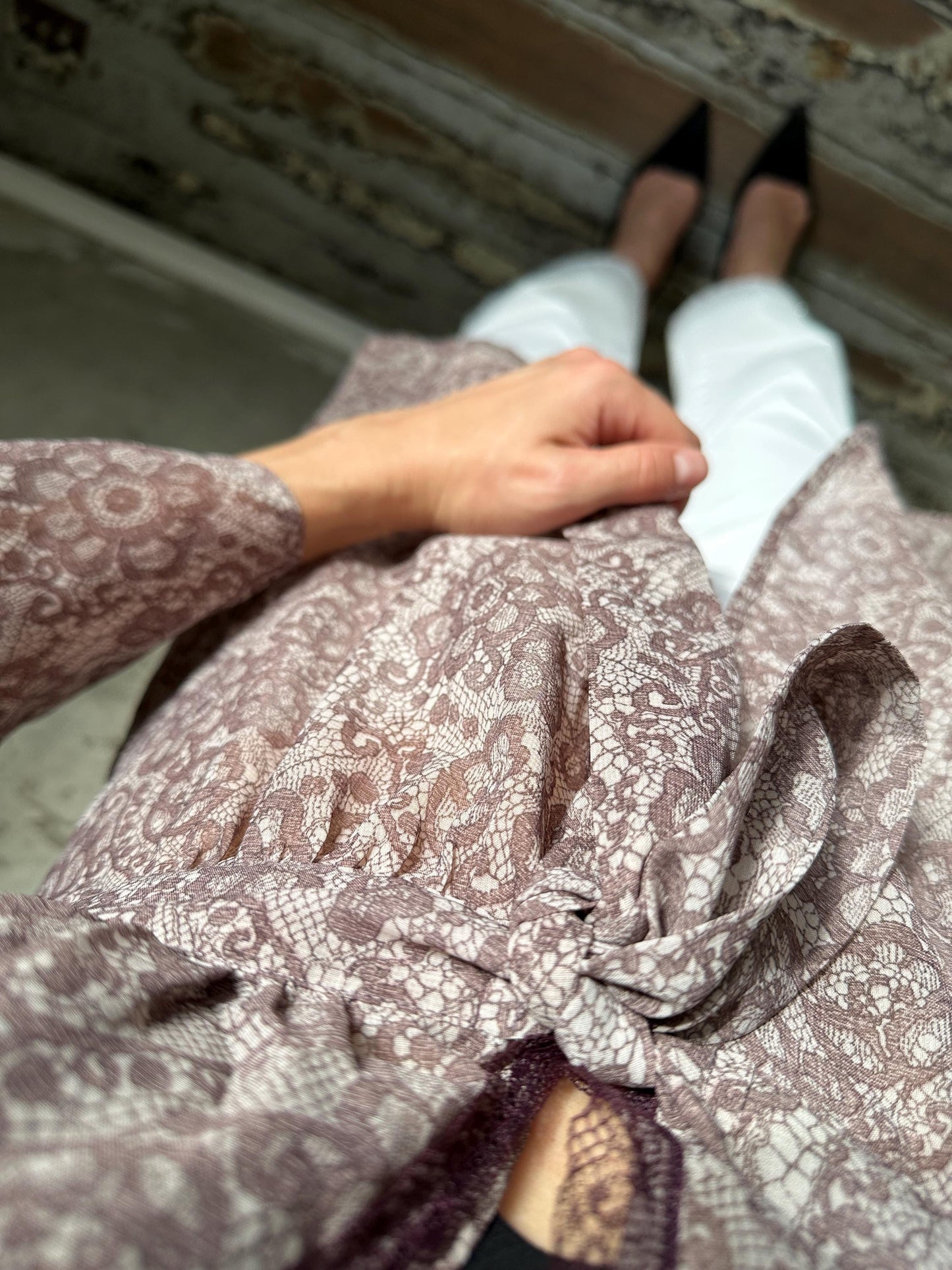 Vintage sheer blouse / nightie dress with floral print in purple