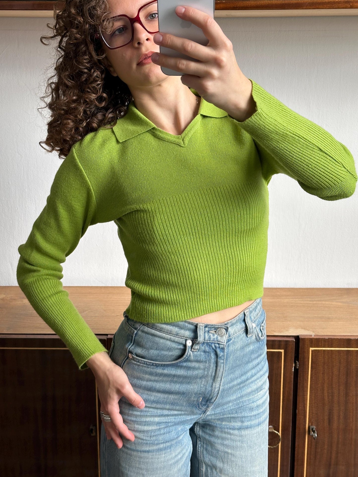 Vintage cropped wool jumper in green
