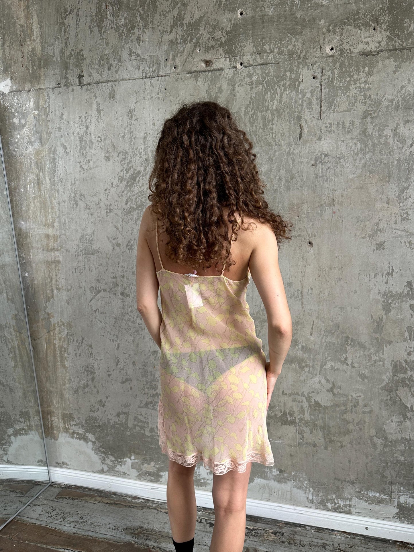 Vintage Calvin Klein Pure Silk Floral Slip Dress in Pink and Yellow