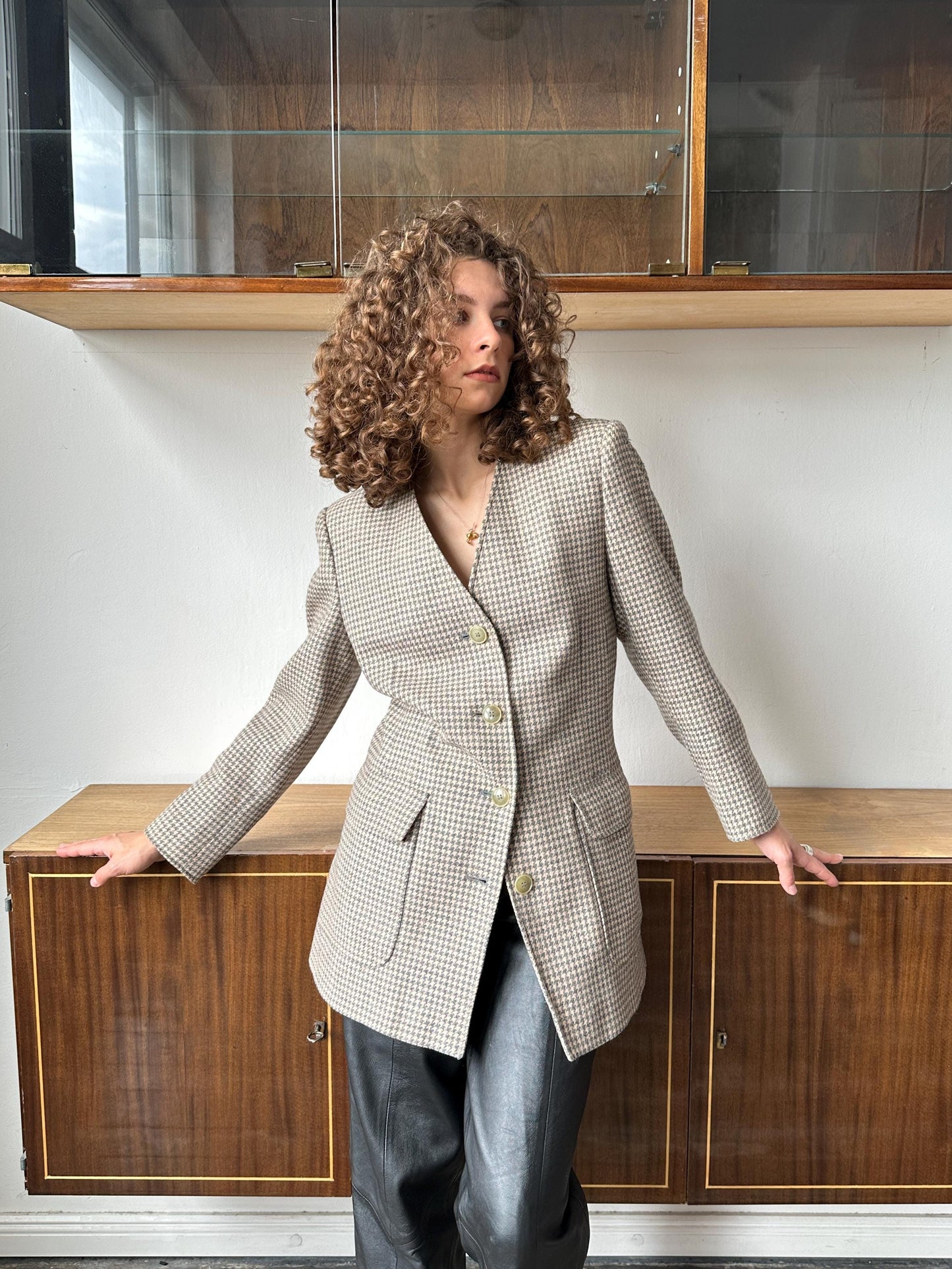 Vintage 90s Max Mara checked wool blazer in beige