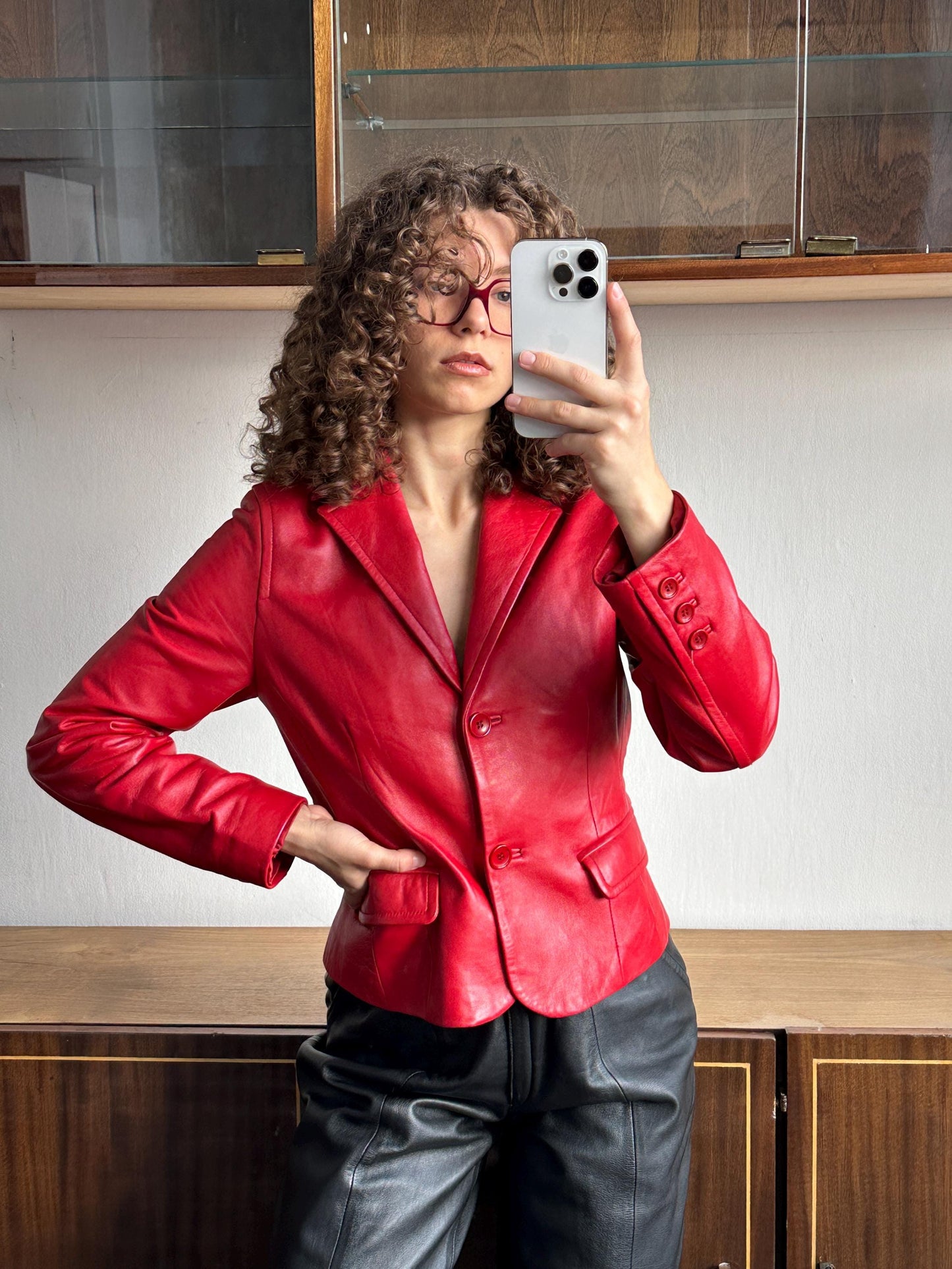 Vintage 90s soft leather jacket in red