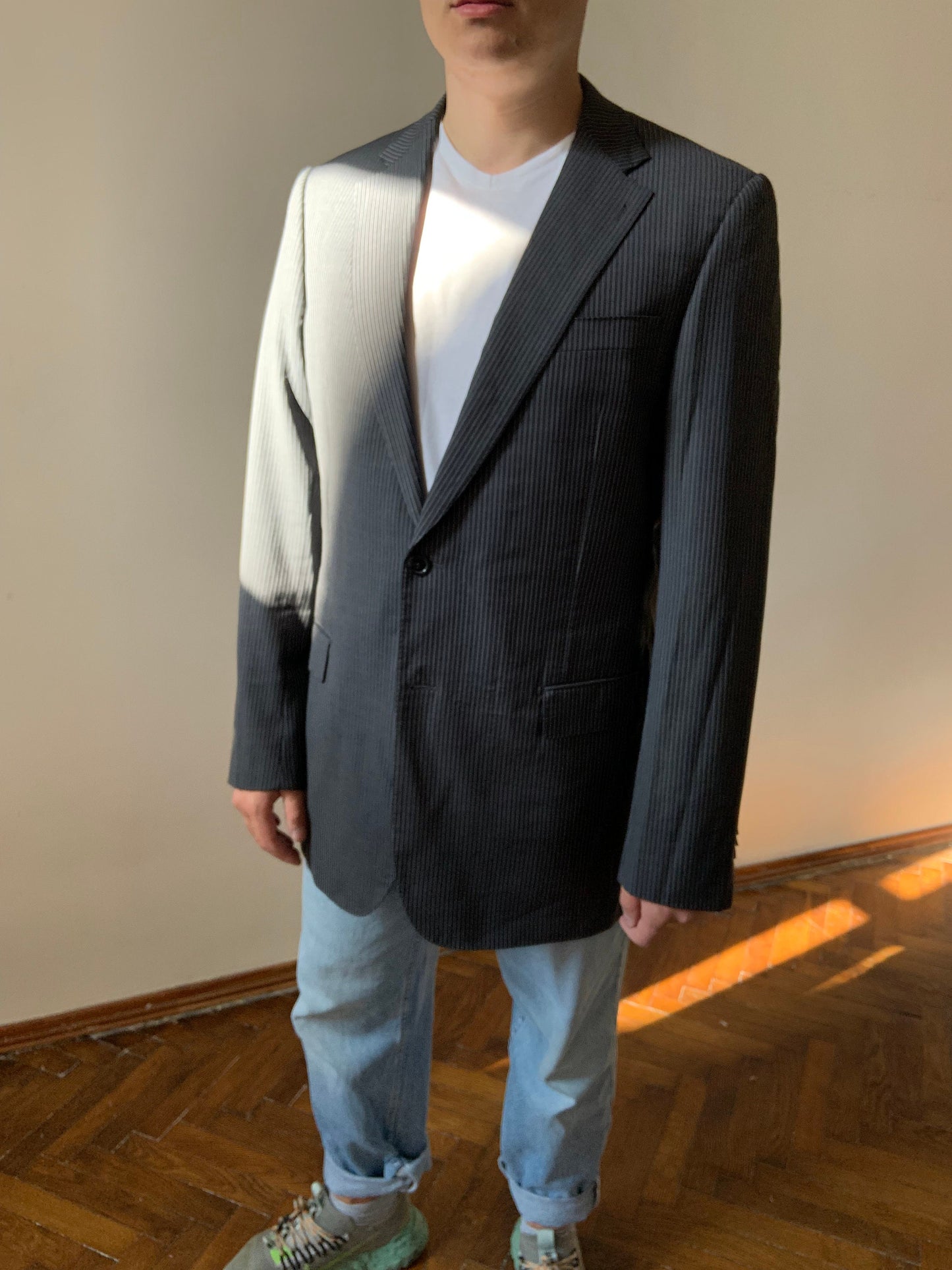 SOC13TY Wool Blazer, Mens Striped Jacket, Size m
