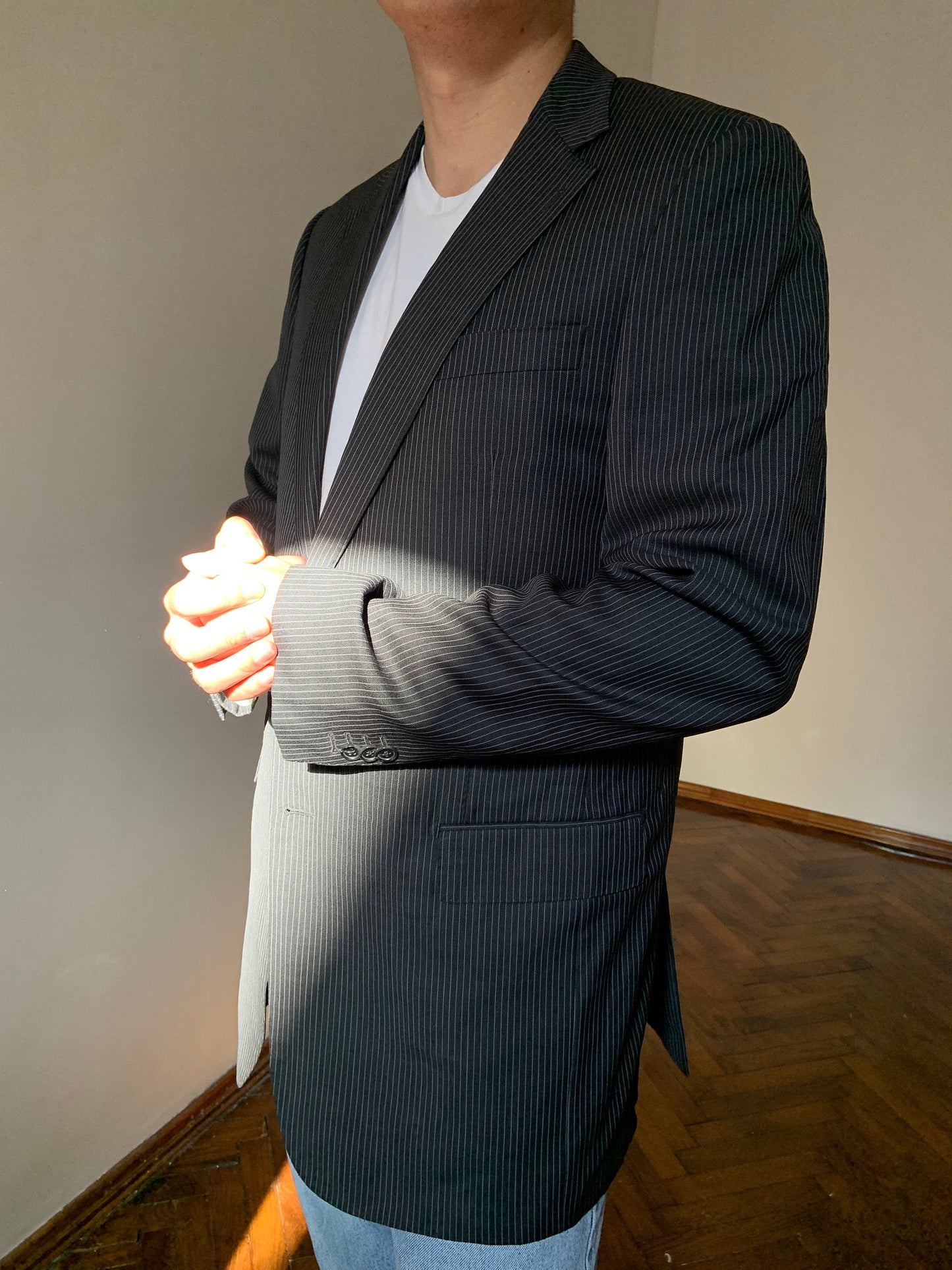SOC13TY Wool Blazer, Mens Striped Jacket, Size m