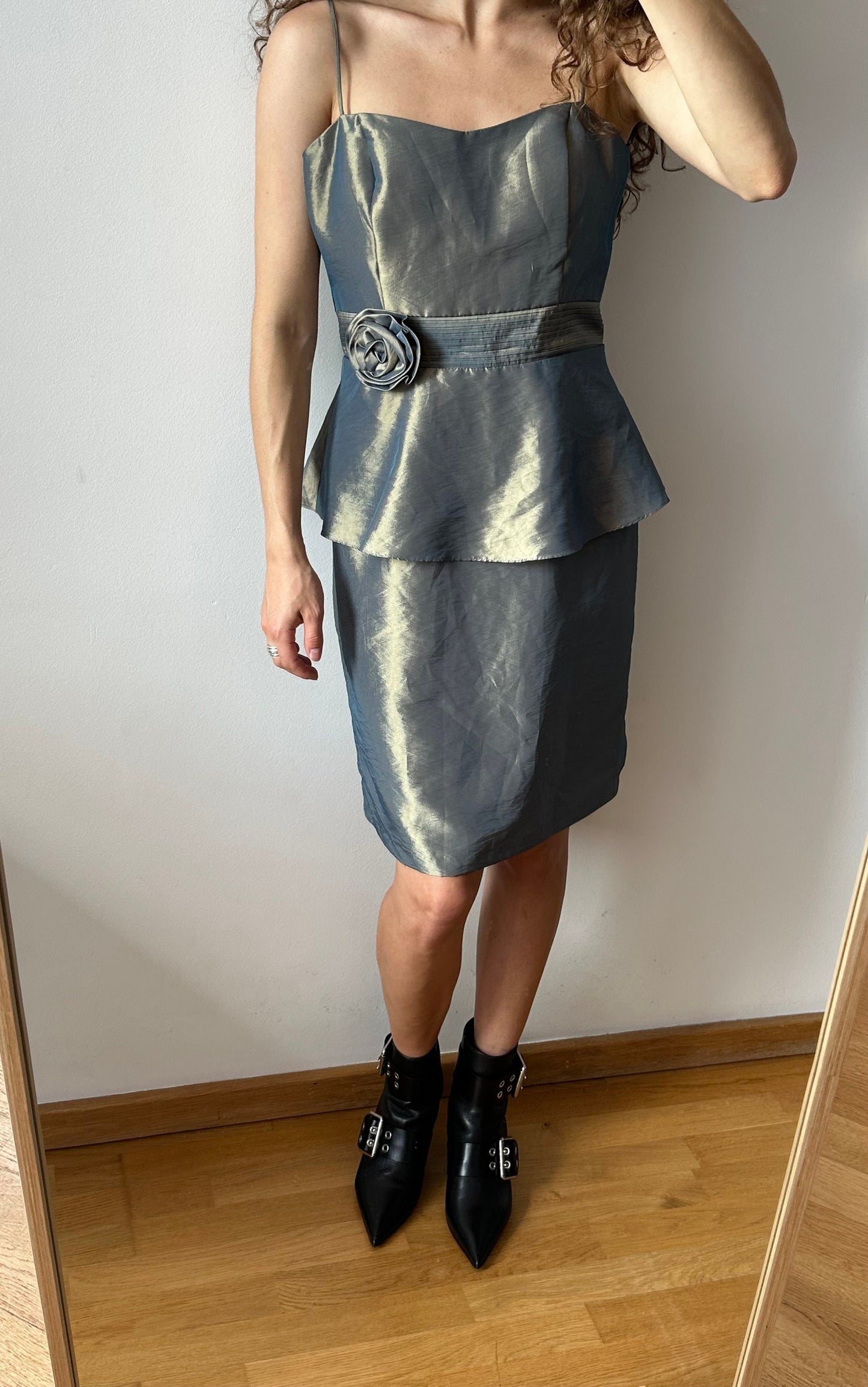 Vintage cocktail dress, midi satin prom dress