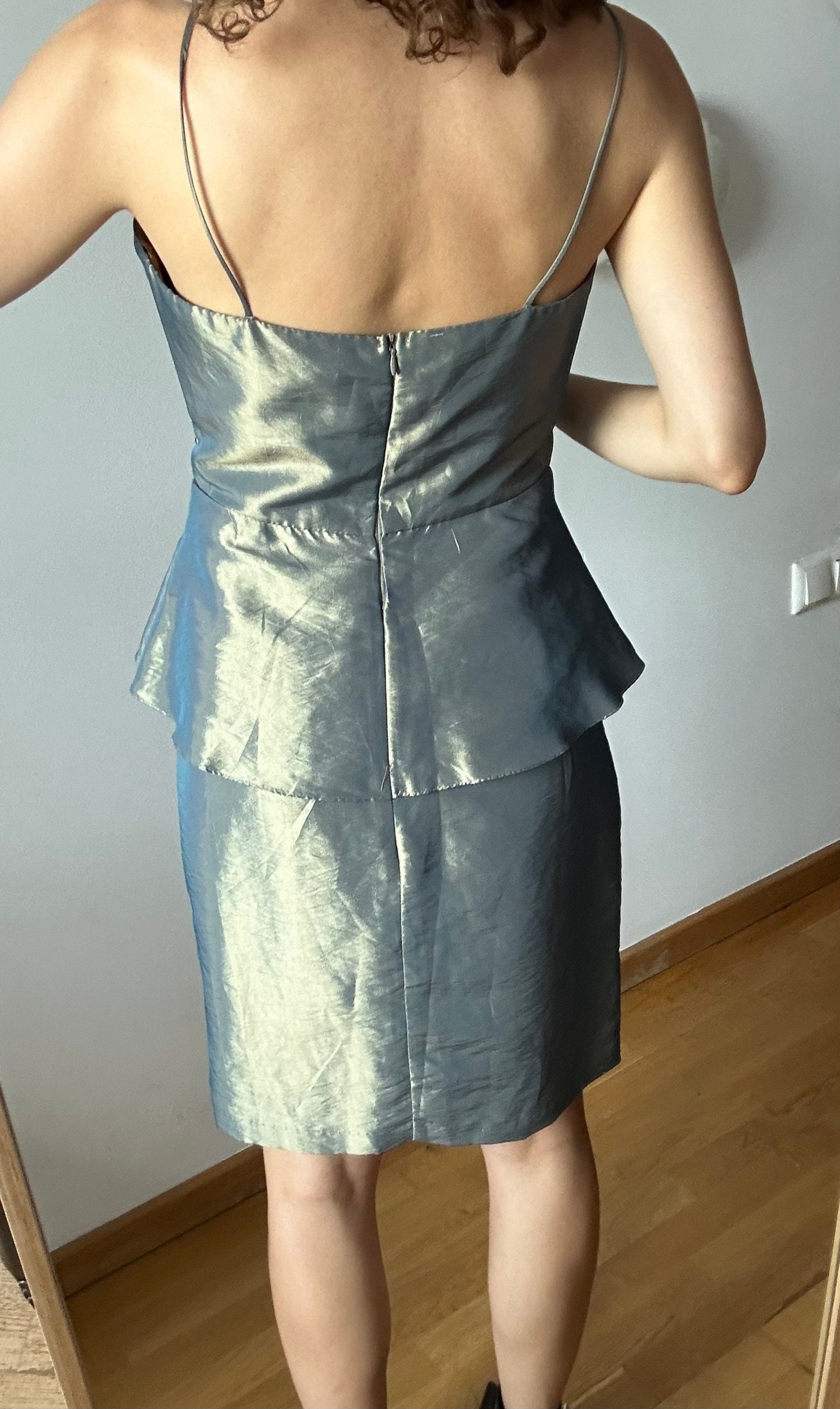 Vintage cocktail dress, midi satin prom dress