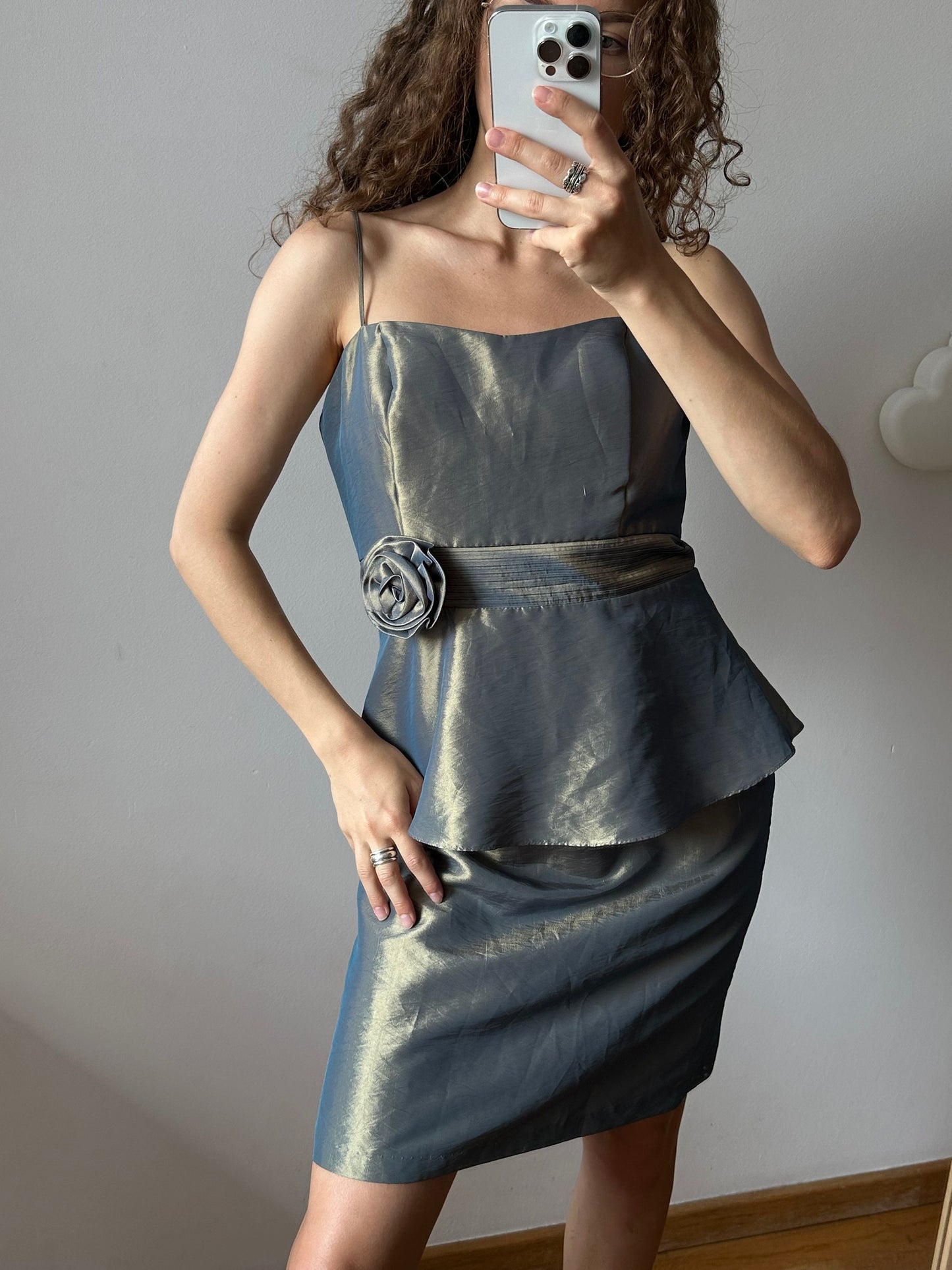 Vintage cocktail dress, midi satin prom dress