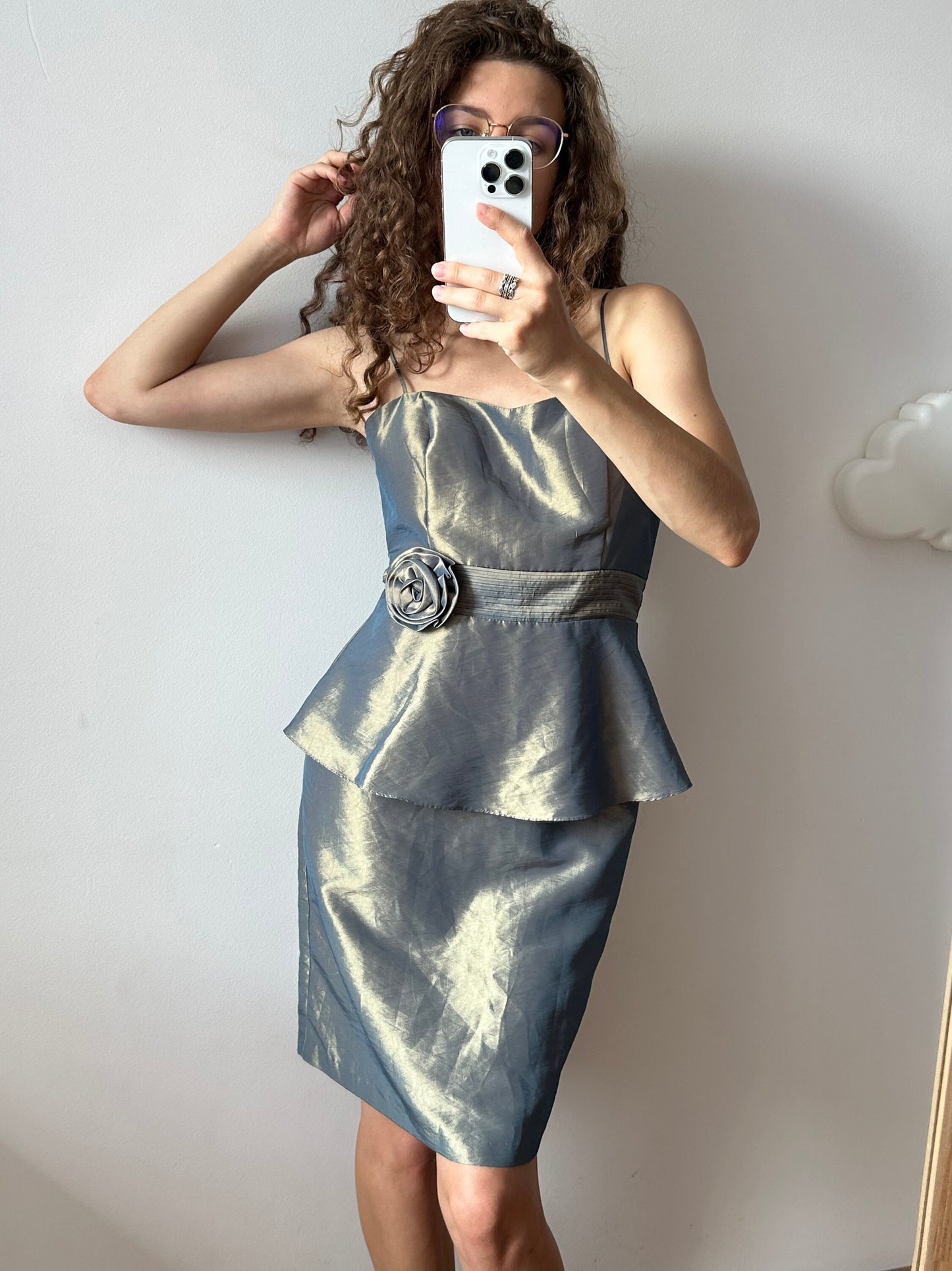 Vintage cocktail dress, midi satin prom dress