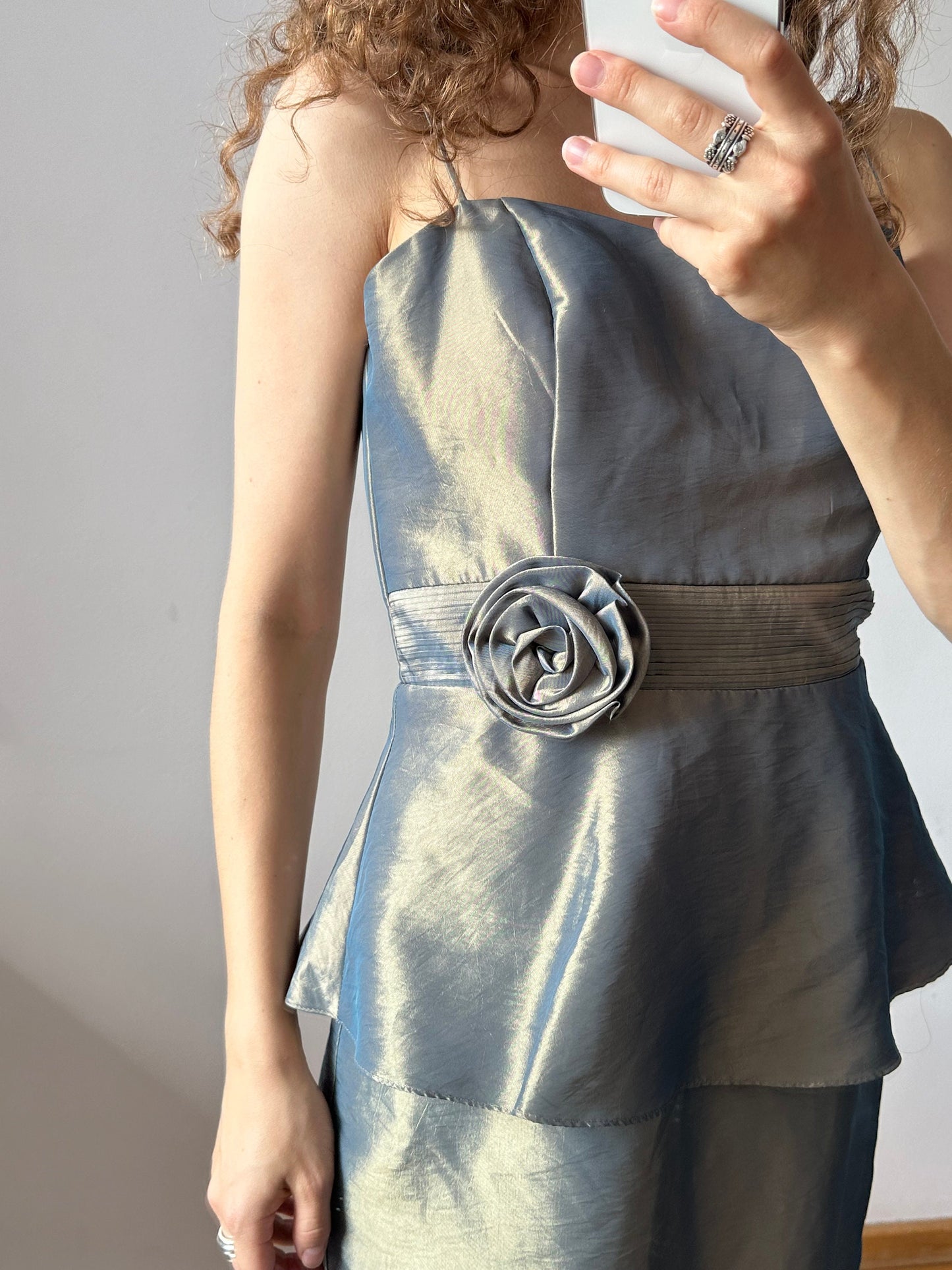 Vintage cocktail dress, midi satin prom dress
