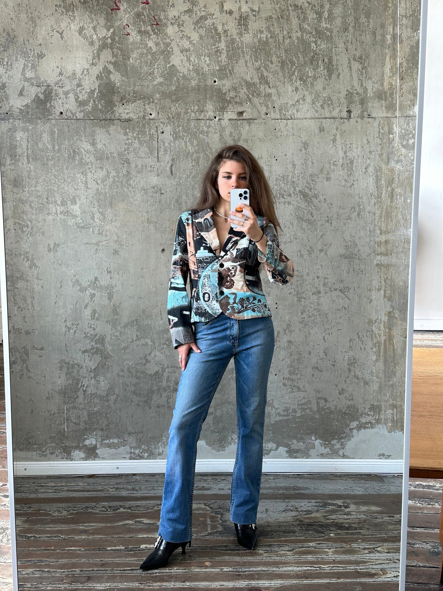 Vintage light blue fitted blazer