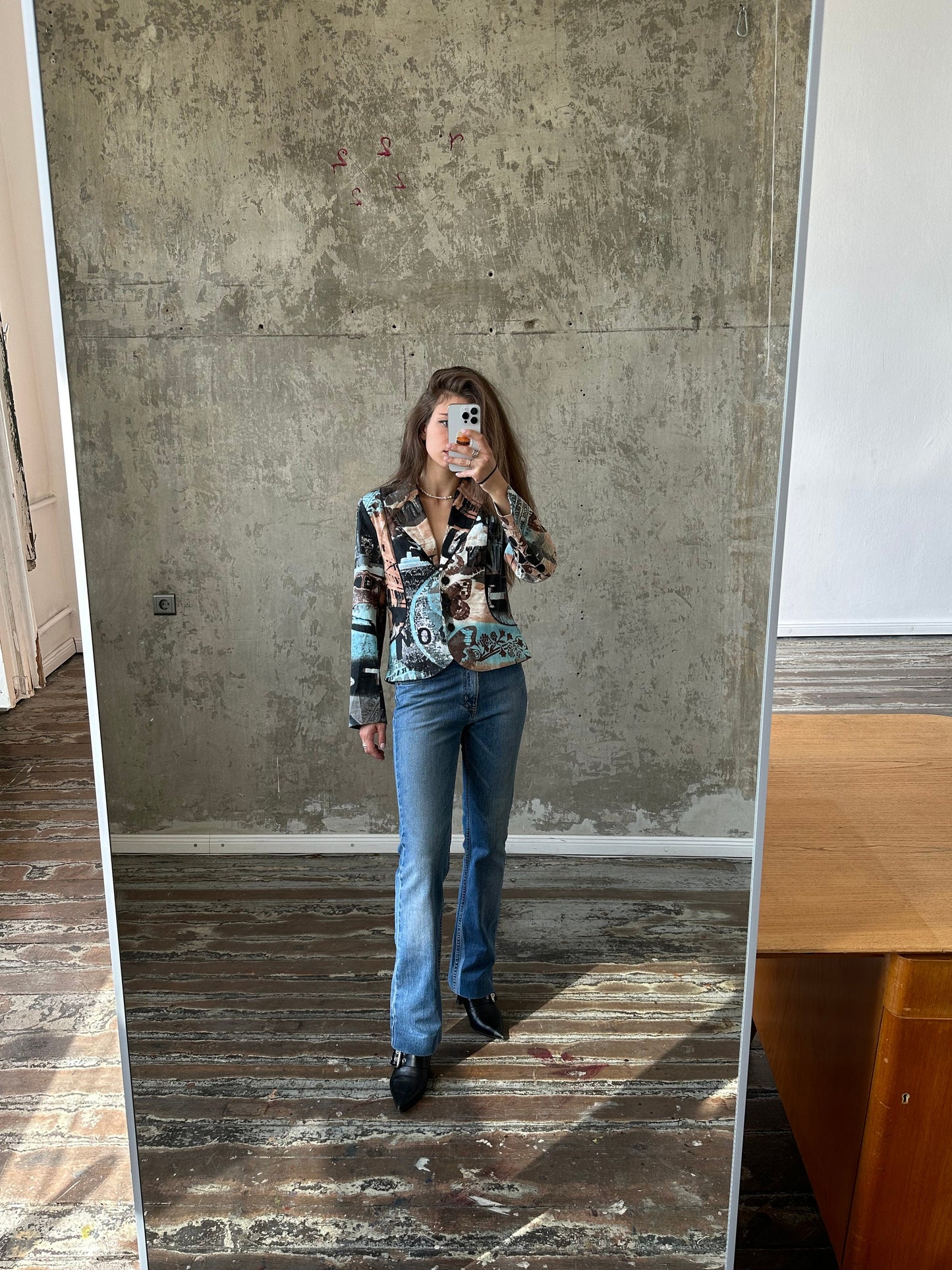 Vintage light blue fitted blazer